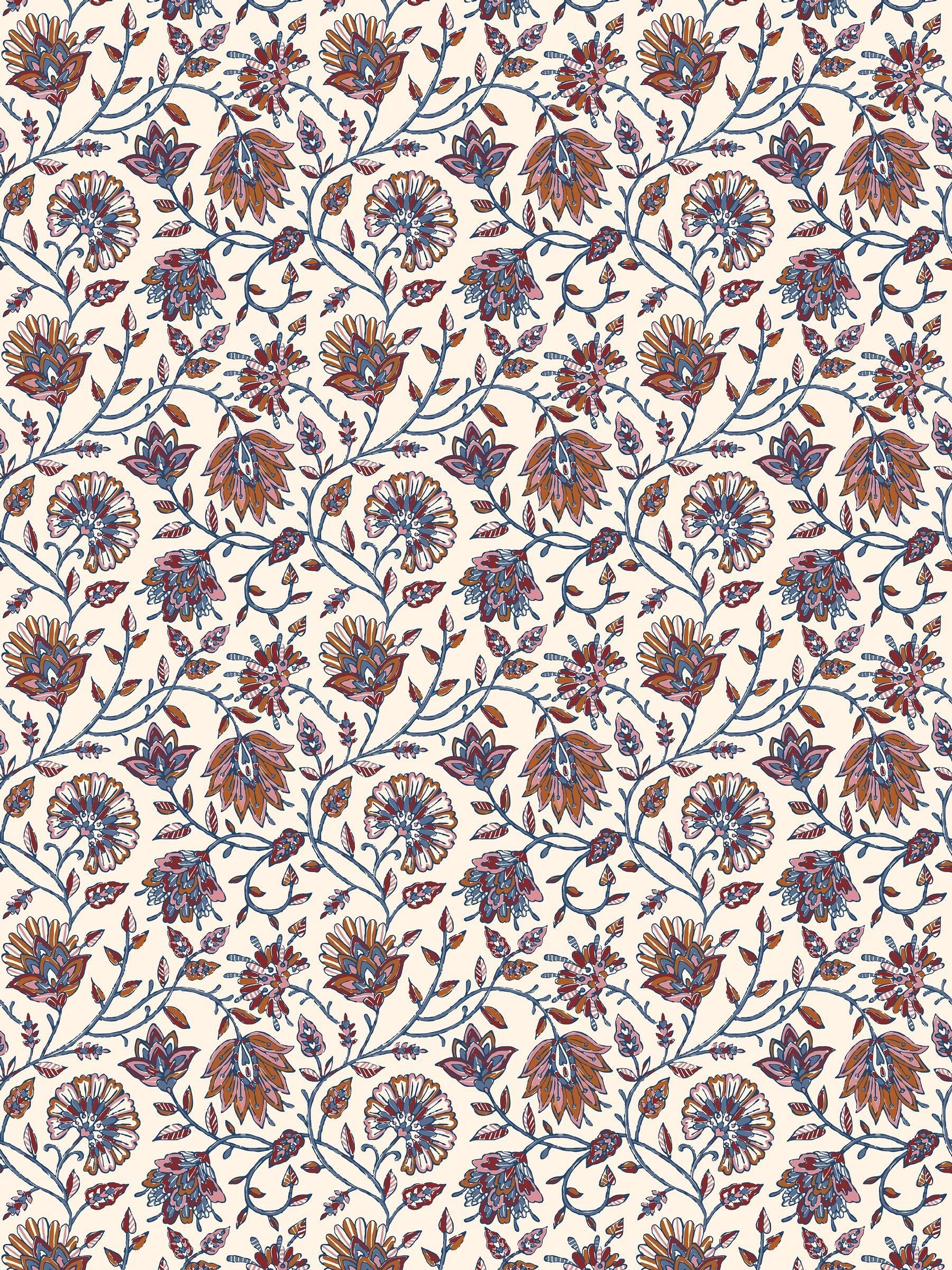 Blue Orange Trailing Indienne Floral 10M Wallpaper - Image 3 of 5