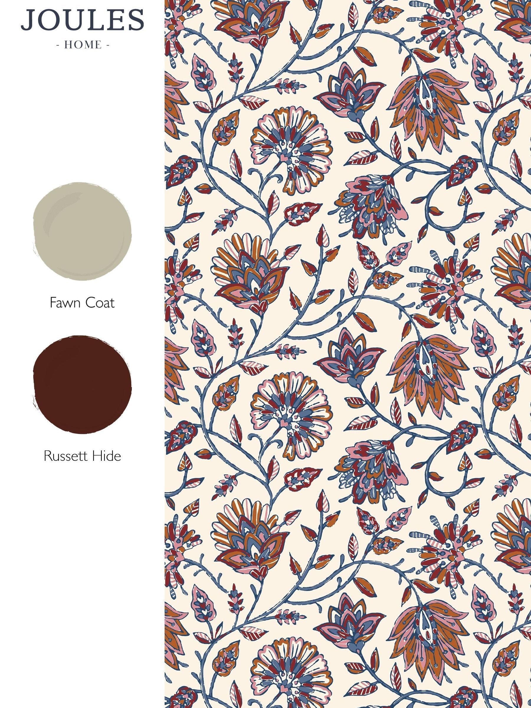Blue Orange Trailing Indienne Floral 10M Wallpaper - Image 5 of 5