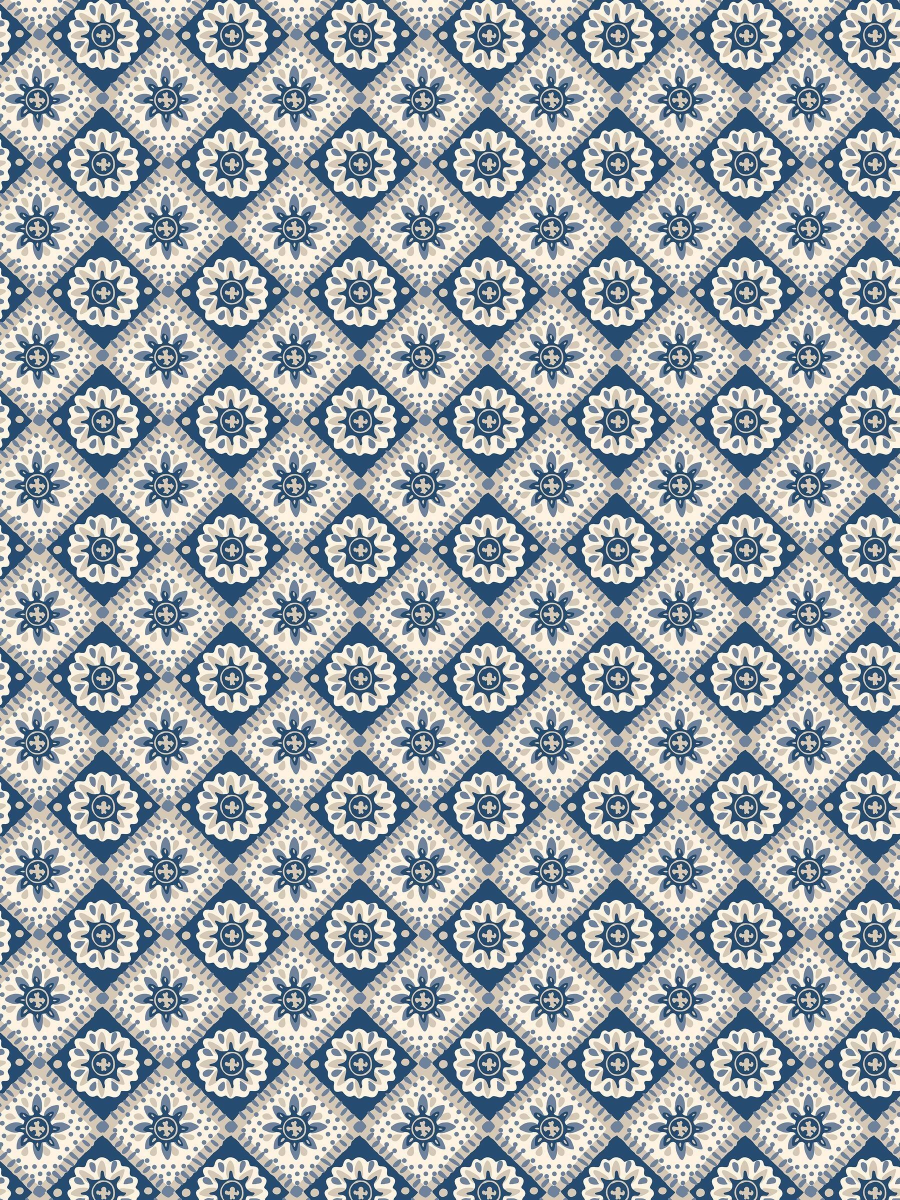 Navy Cream Meadow Geo 10M Wallpaper - Image 2 of 5