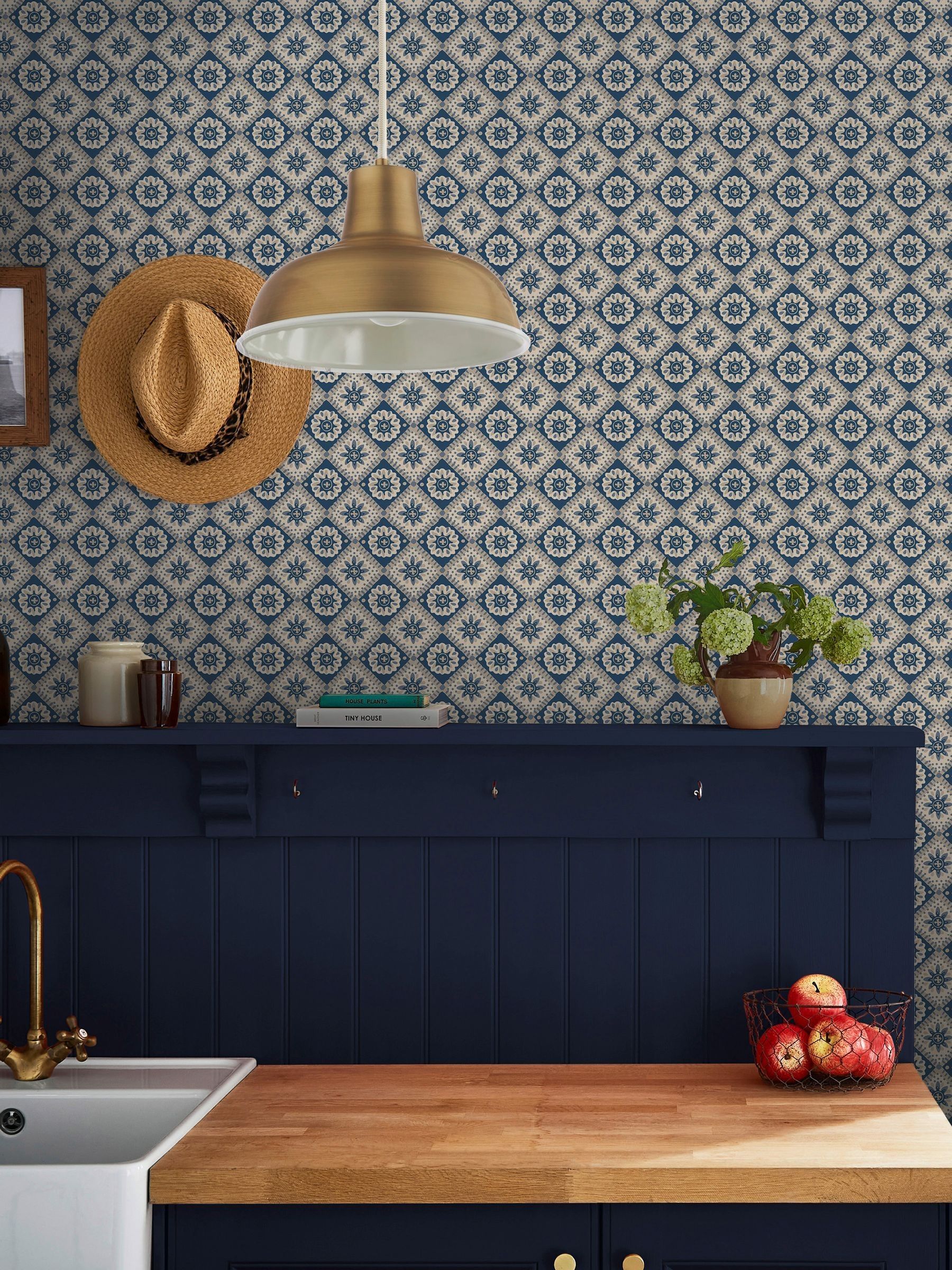 Navy Cream Meadow Geo 10M Wallpaper - Image 5 of 5
