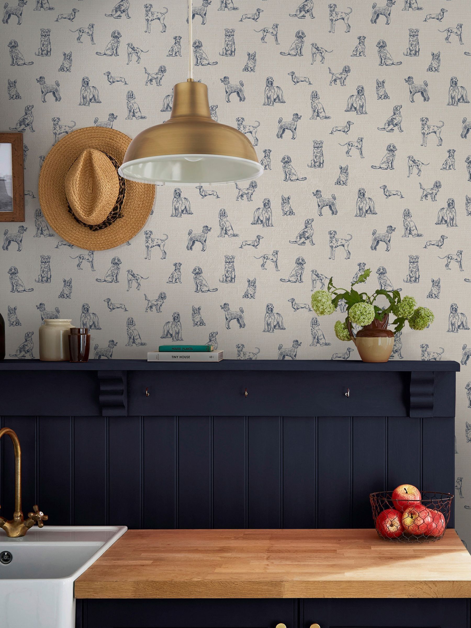 Cream Blue Sketched Dogs 10M Wallpaper - Image 1 of 4