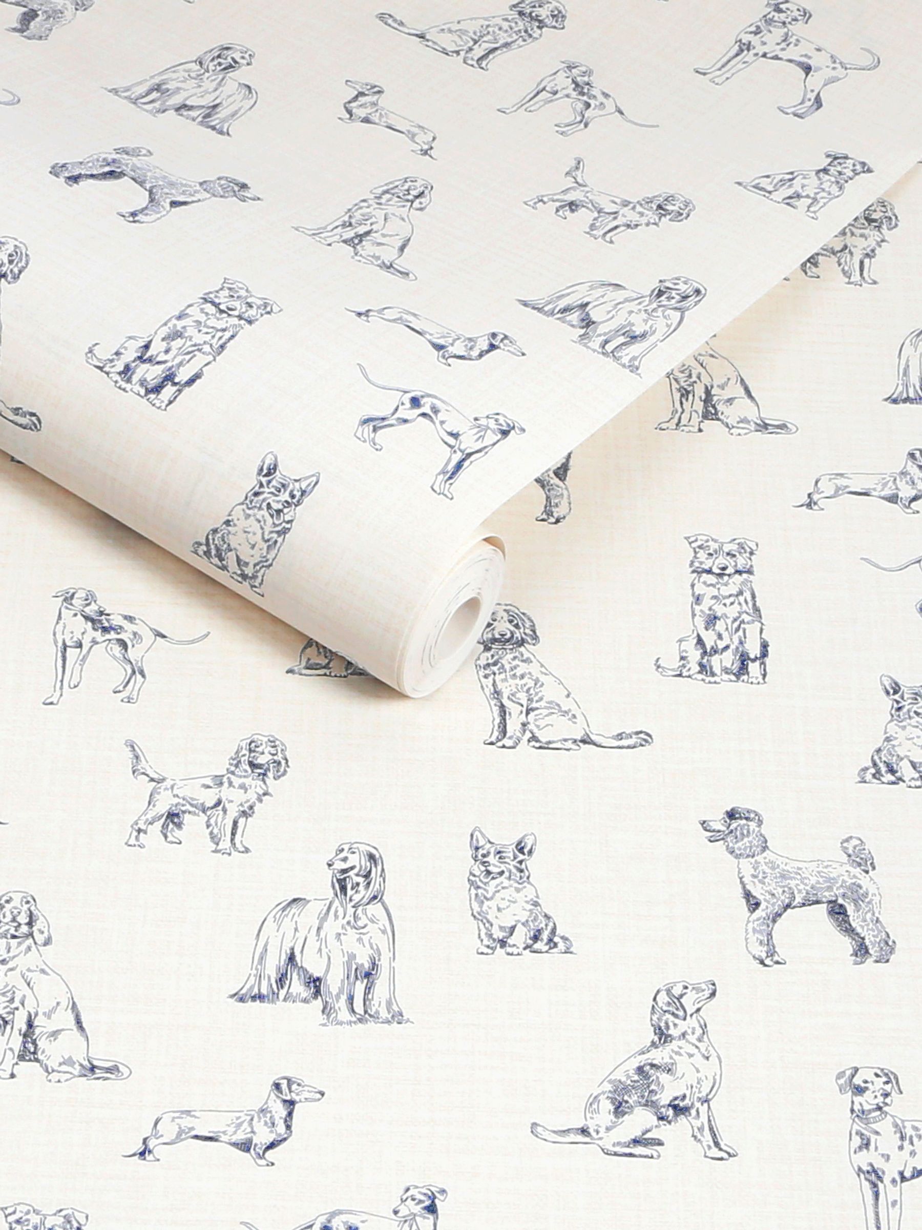 Cream Blue Sketched Dogs 10M Wallpaper - Image 2 of 4