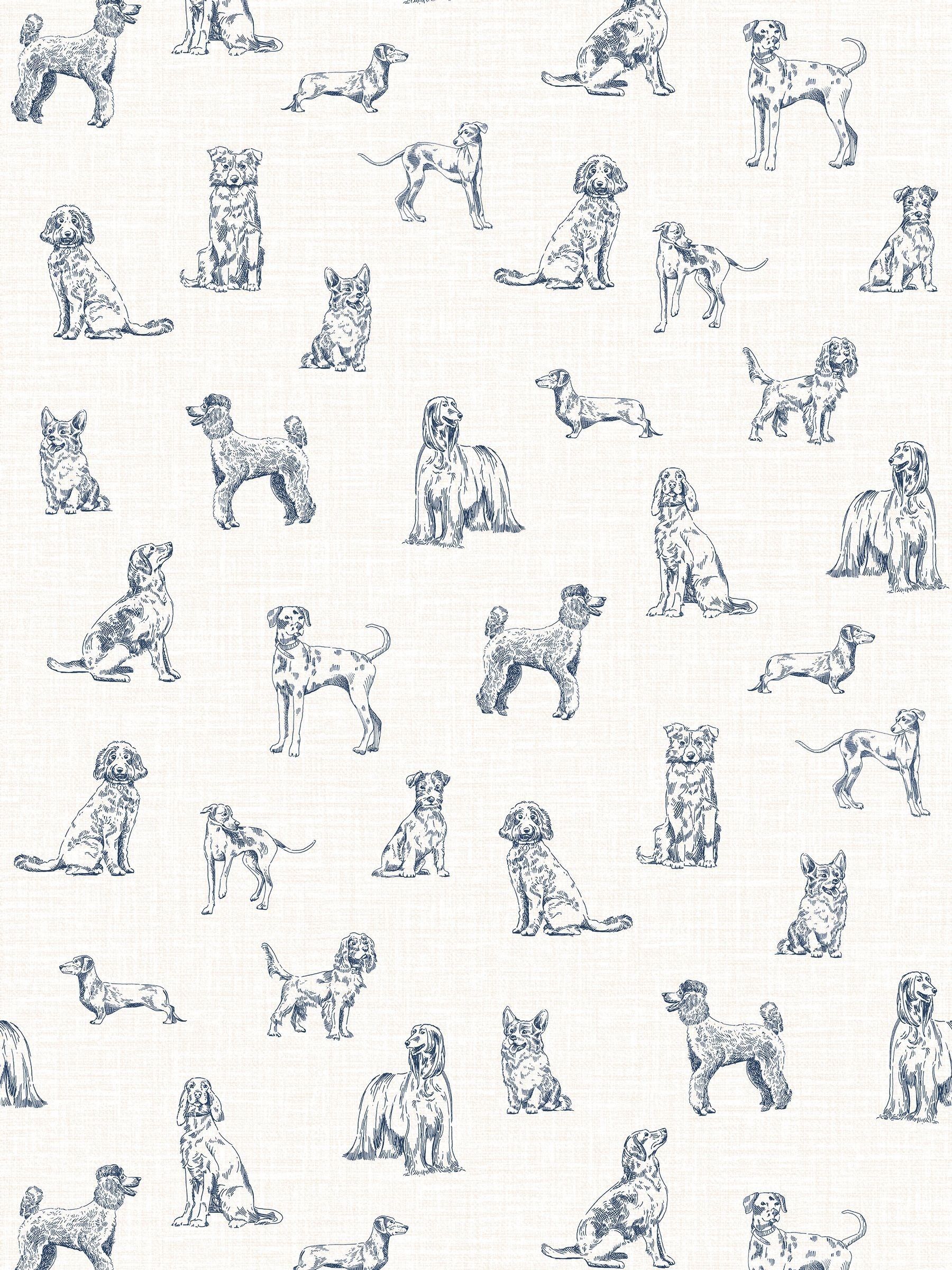 Cream Blue Sketched Dogs 10M Wallpaper - Image 3 of 4