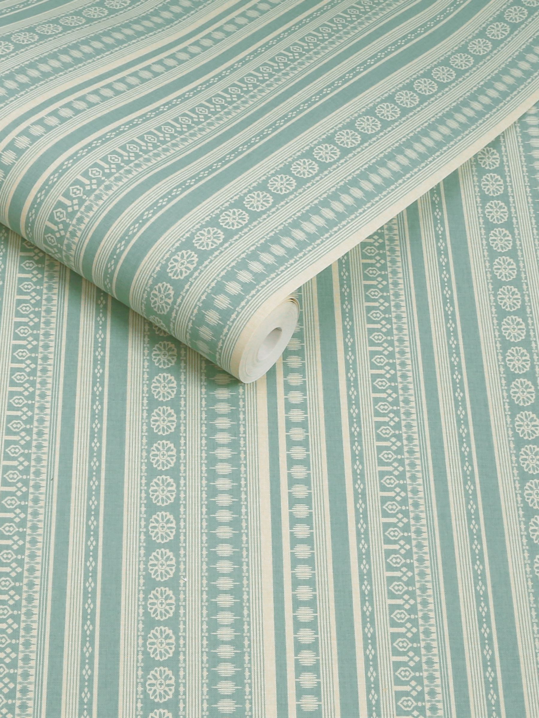 Duck Egg Blue Cream Decorative Stripe 10M Wallpaper - Image 3 of 5