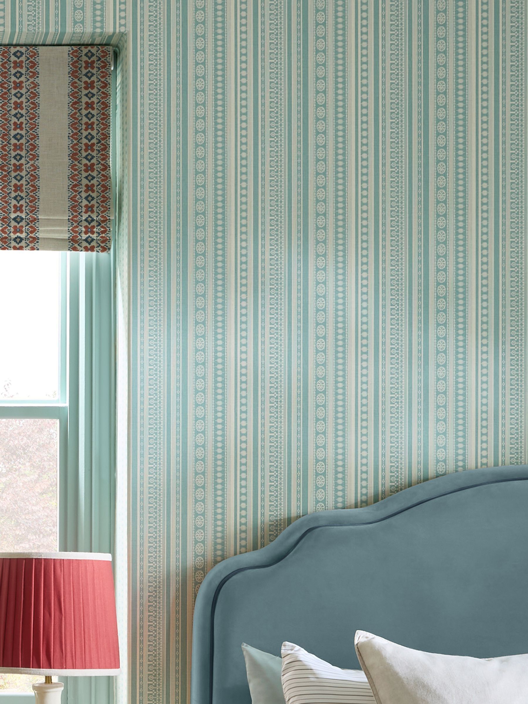 Duck Egg Blue Cream Decorative Stripe 10M Wallpaper - Image 5 of 5