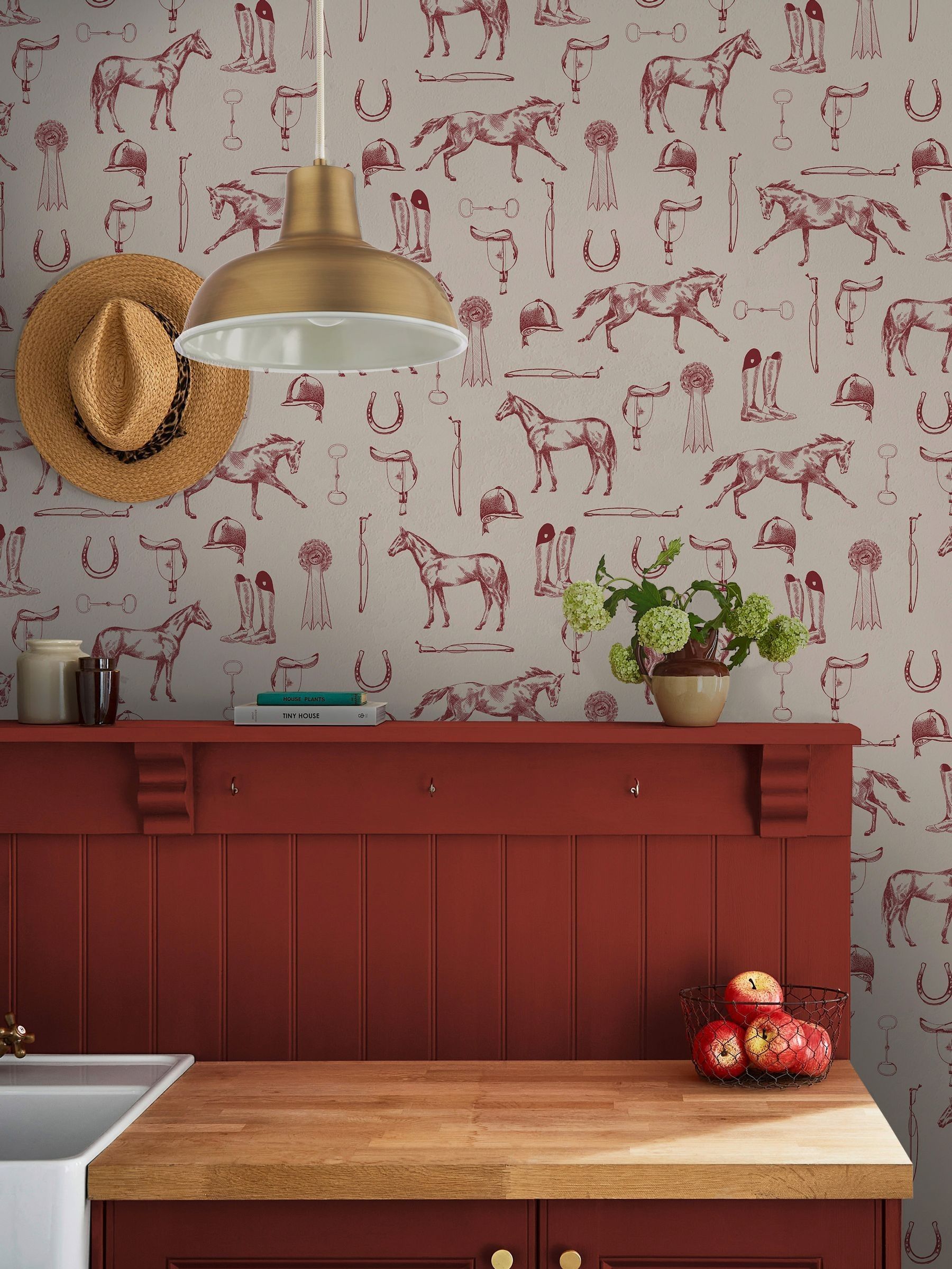 Cream Burgundy Sketched Equestrian Print Wallpaper 10M - Image 2 of 5 Cream Burgundy Sketched Equestrian Print Wallpaper 10M - Image 2 of 5