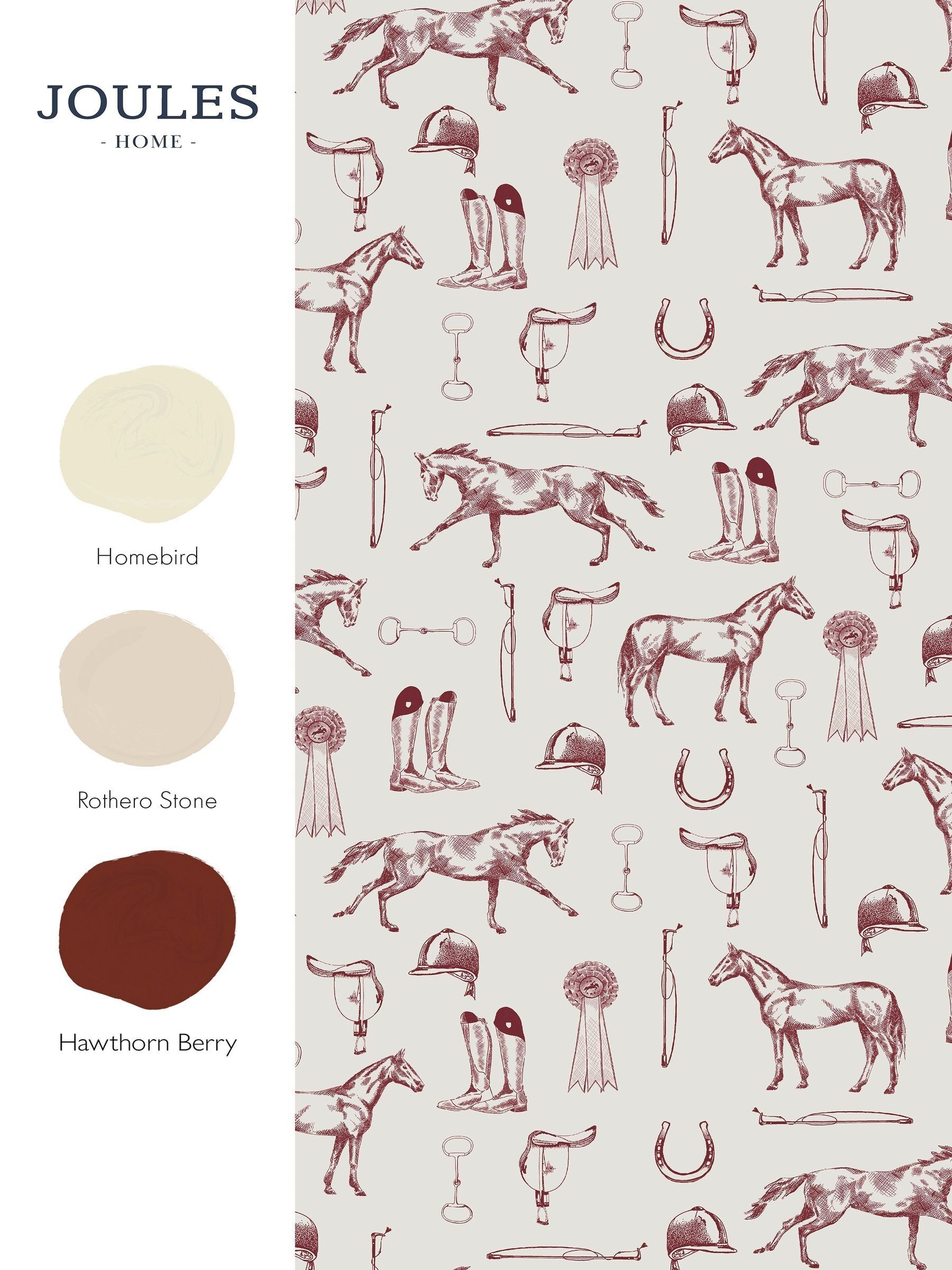 Cream Burgundy Sketched Equestrian Print Wallpaper 10M - Image 5 of 5