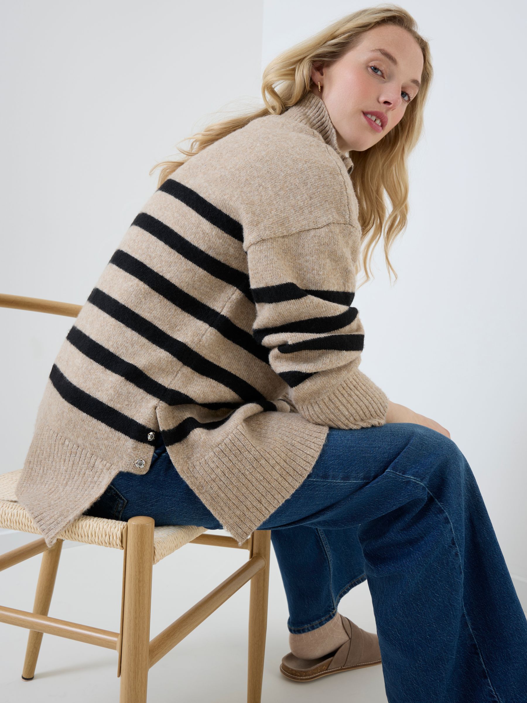 Cream Maternity & Nursing Long Sleeve Zip Neck Jumper - Image 1 of 5
