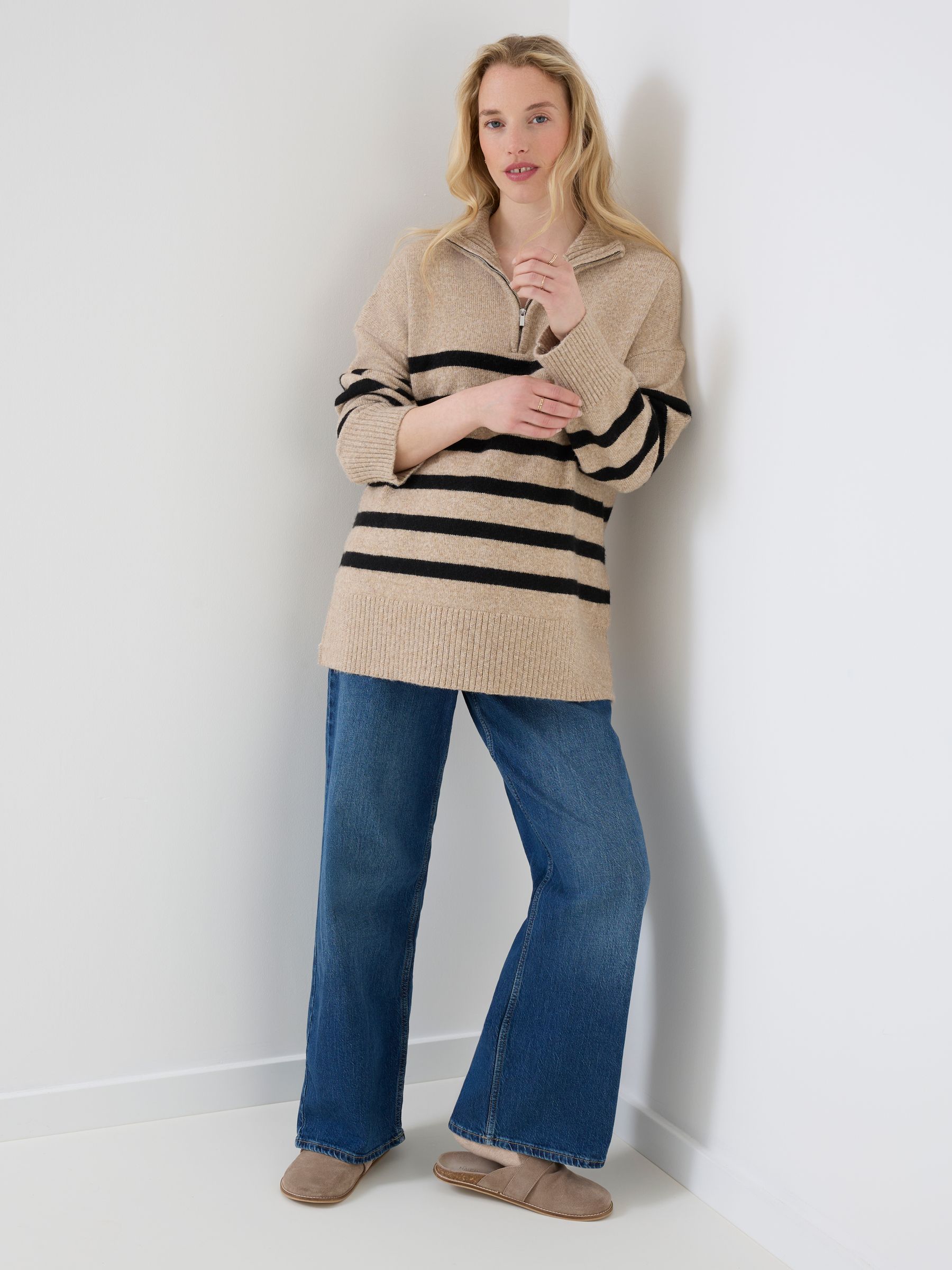 Cream Maternity & Nursing Long Sleeve Zip Neck Jumper - Image 2 of 5