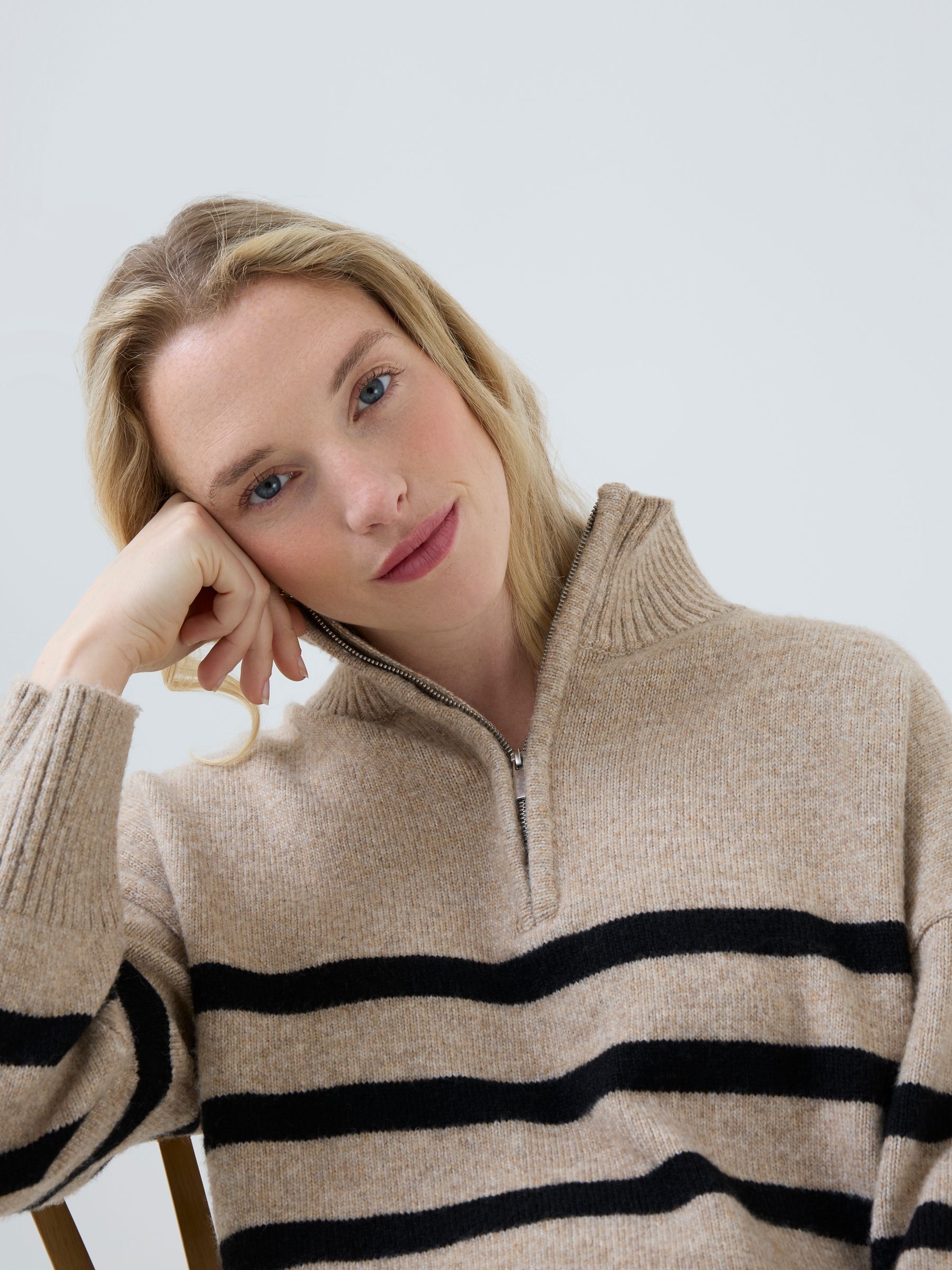 Cream Maternity & Nursing Long Sleeve Zip Neck Jumper - Image 4 of 5