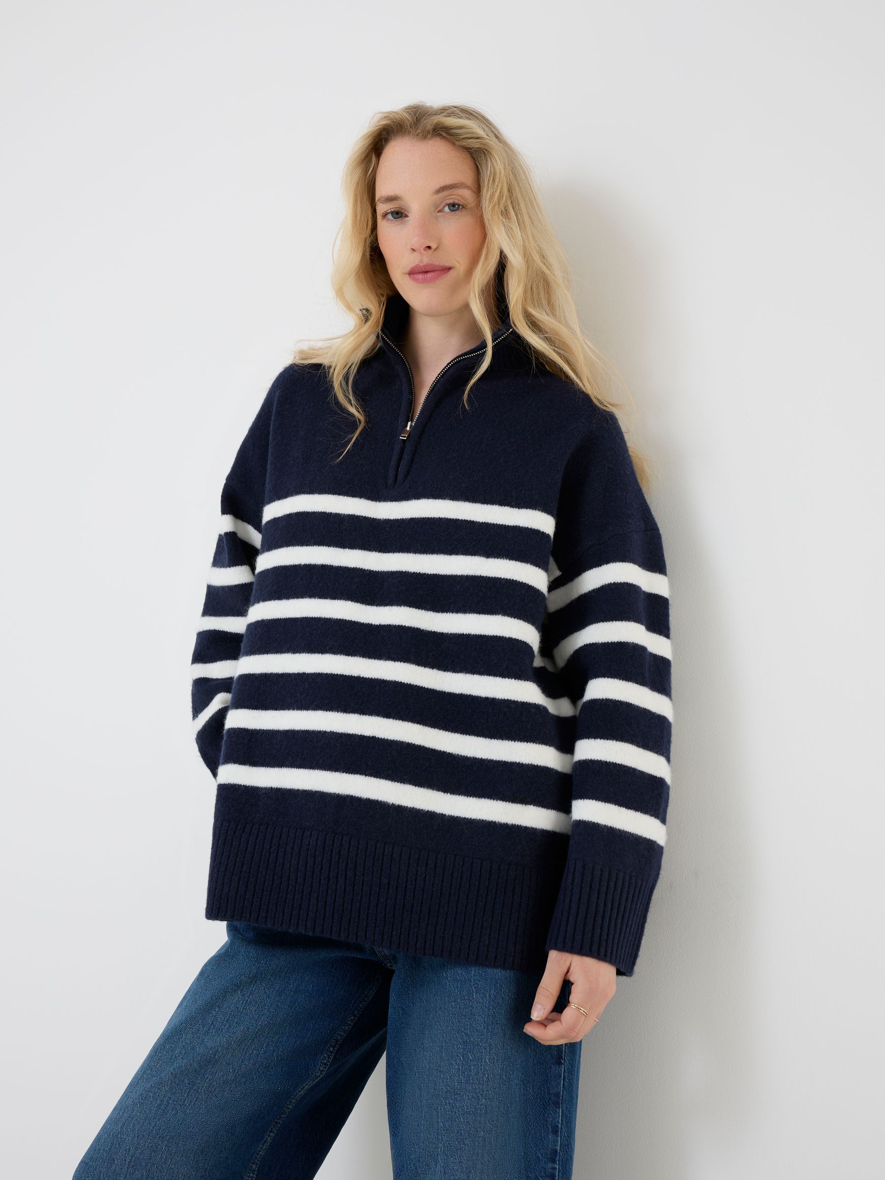 Navy Blue Long Sleeve Zip Neck Maternity & Nursing Jumper - Image 2 of 6