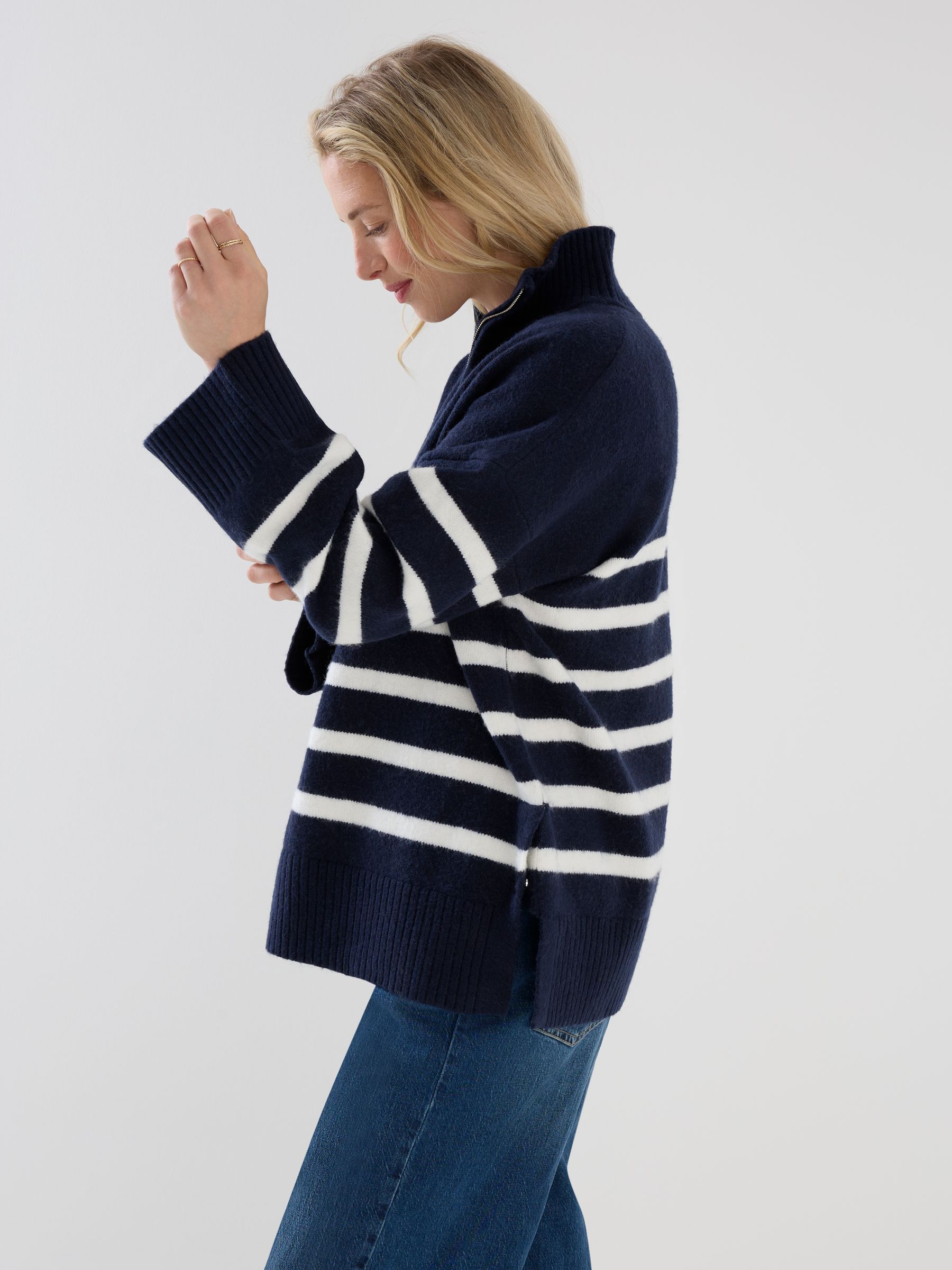 Navy Blue Long Sleeve Zip Neck Maternity & Nursing Jumper - Image 3 of 6