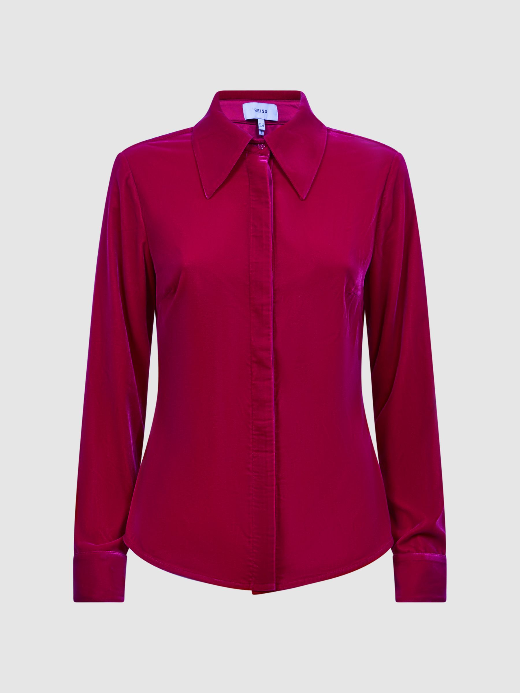 Velvet Button-Through Shirt in Pink - Image 2 of 5