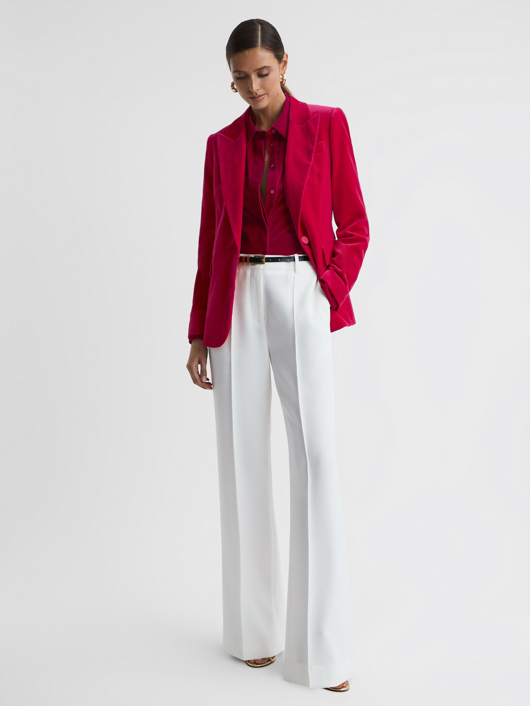 Velvet Button-Through Shirt in Pink - Image 3 of 5