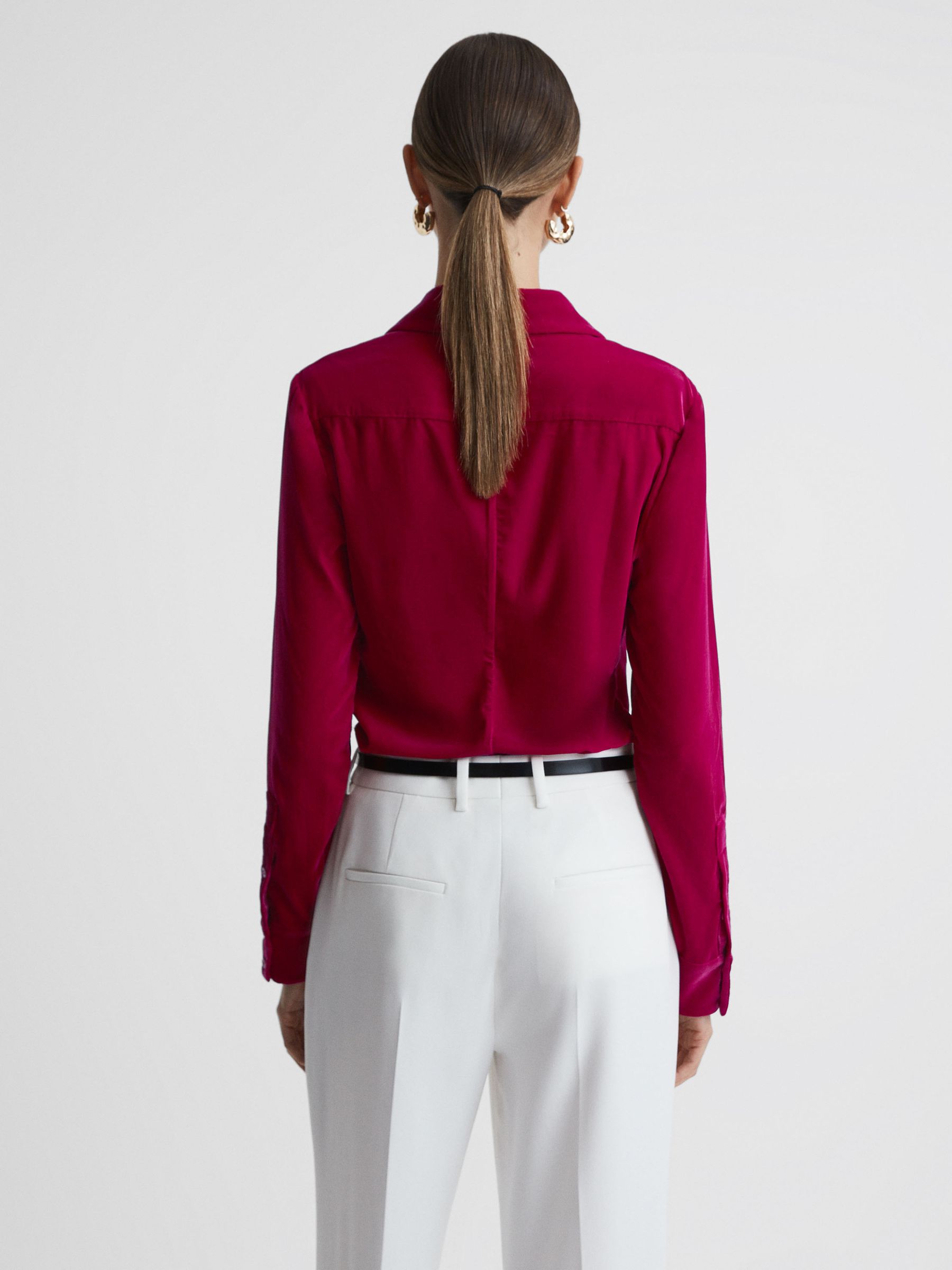 Velvet Button-Through Shirt in Pink - Image 4 of 5