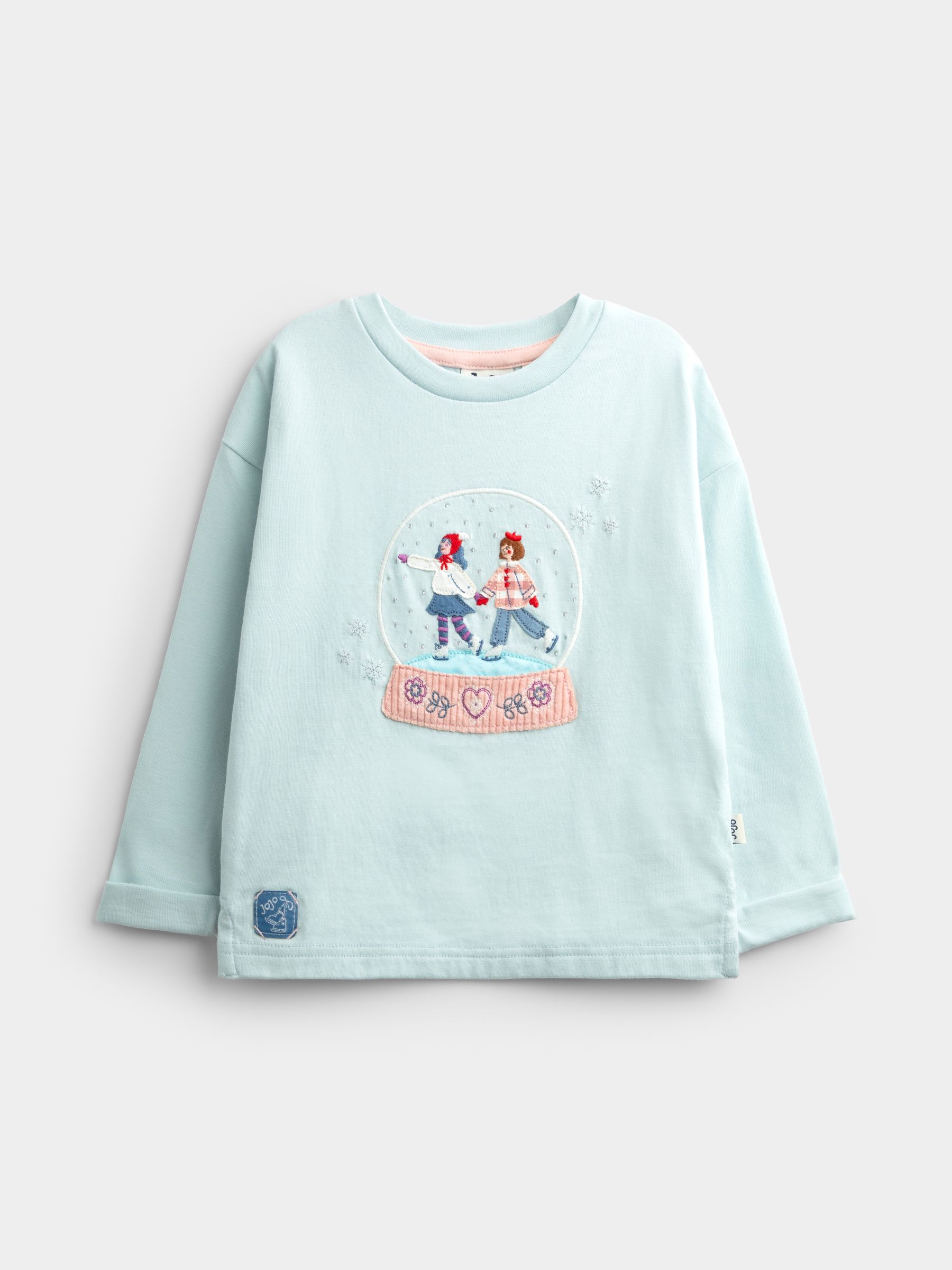 Light Blue Snow globe Dropped Shoulder Appliqué Top - Image 1 of 4 Light Blue Snow globe Dropped Shoulder Appliqué Top - Image 1 of 4
