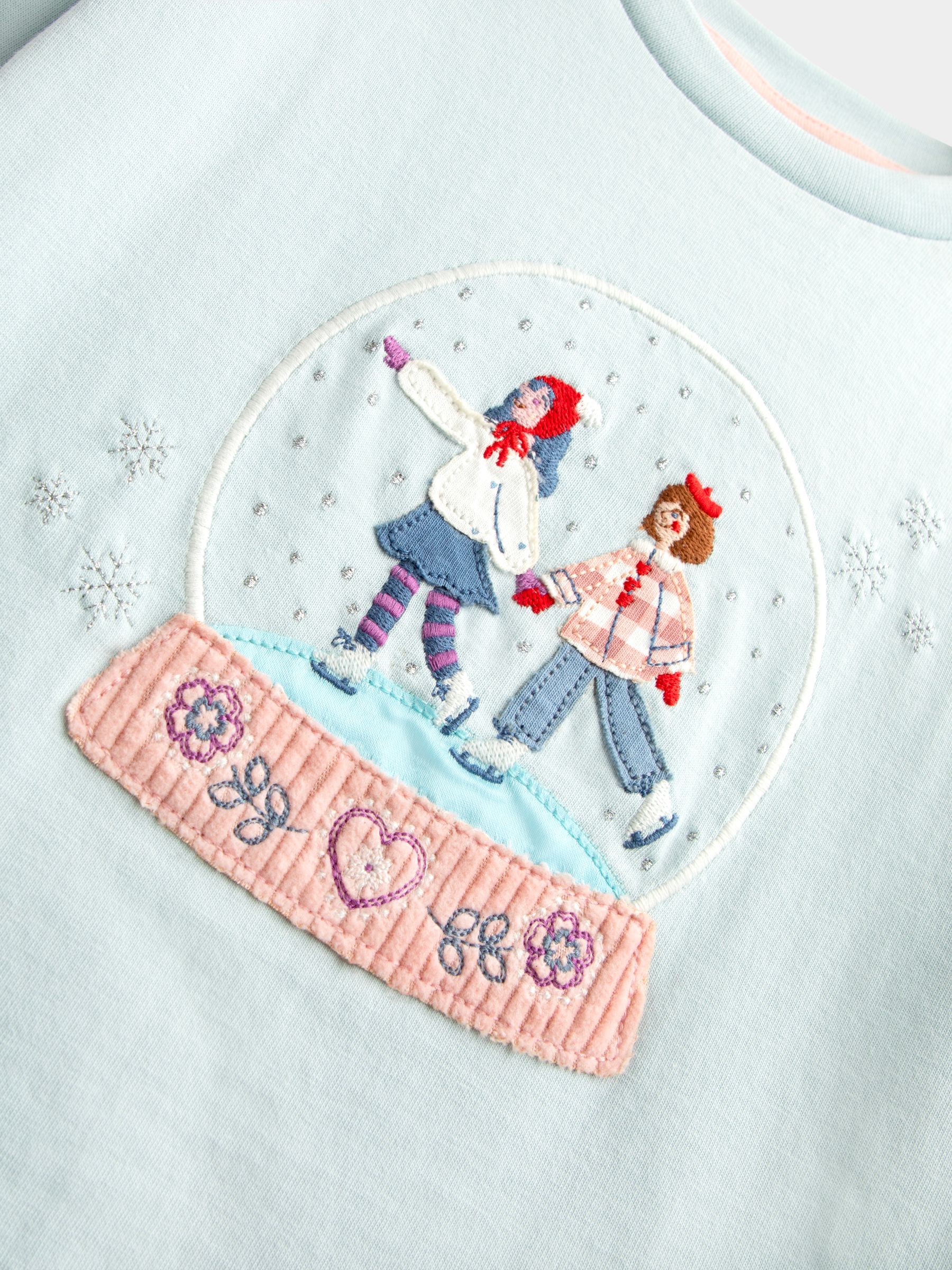 Light Blue Snow globe Dropped Shoulder Appliqué Top - Image 3 of 4