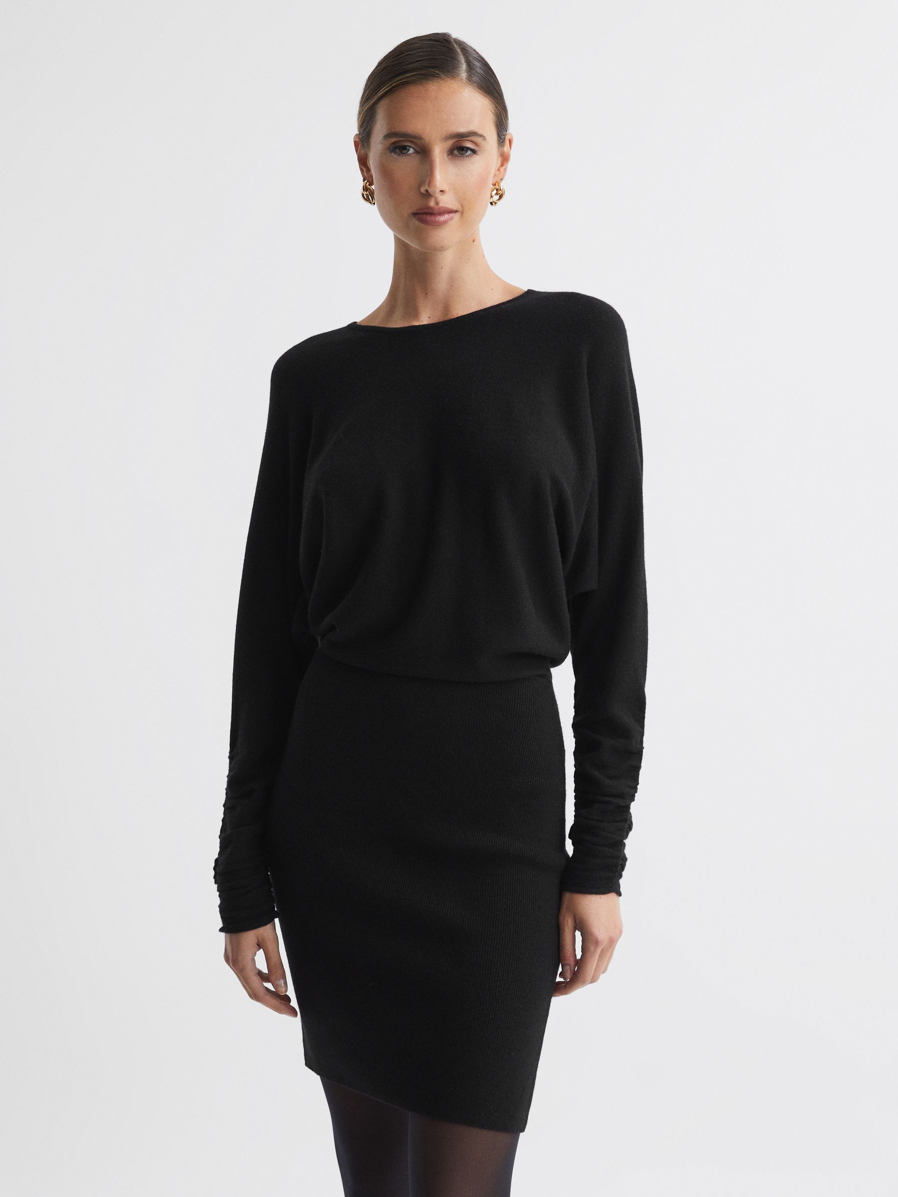 Cashmere-Wool Blend Draped Mini Dress in Black - Image 3 of 5