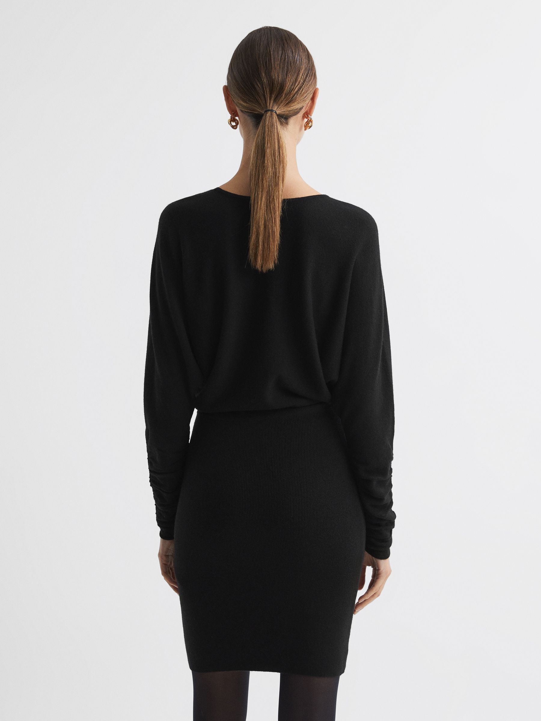 Cashmere-Wool Blend Draped Mini Dress in Black - Image 5 of 5