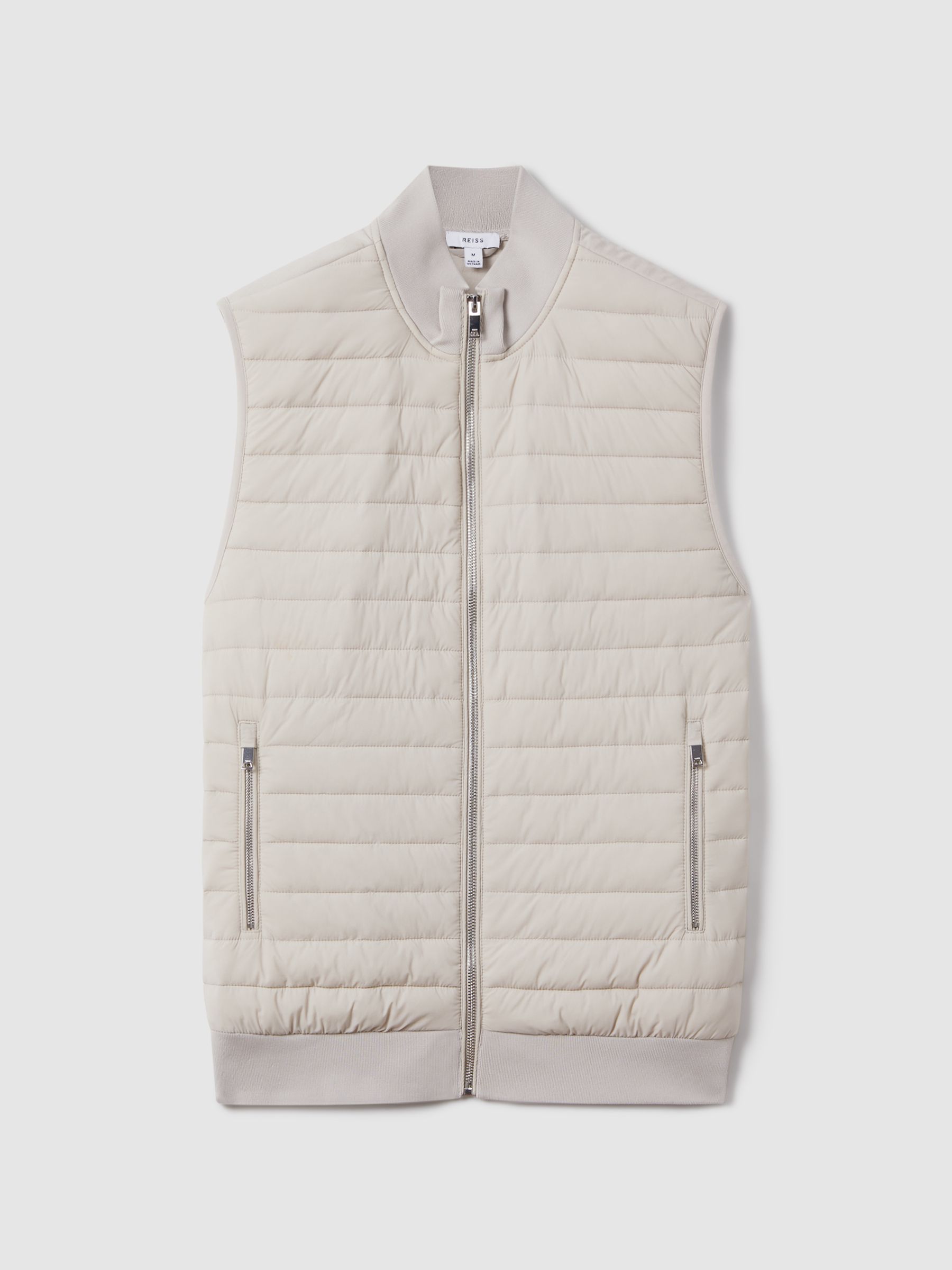 Hybrid Quilt and Knit Zip-Through Gilet in Stone - Image 2 of 6