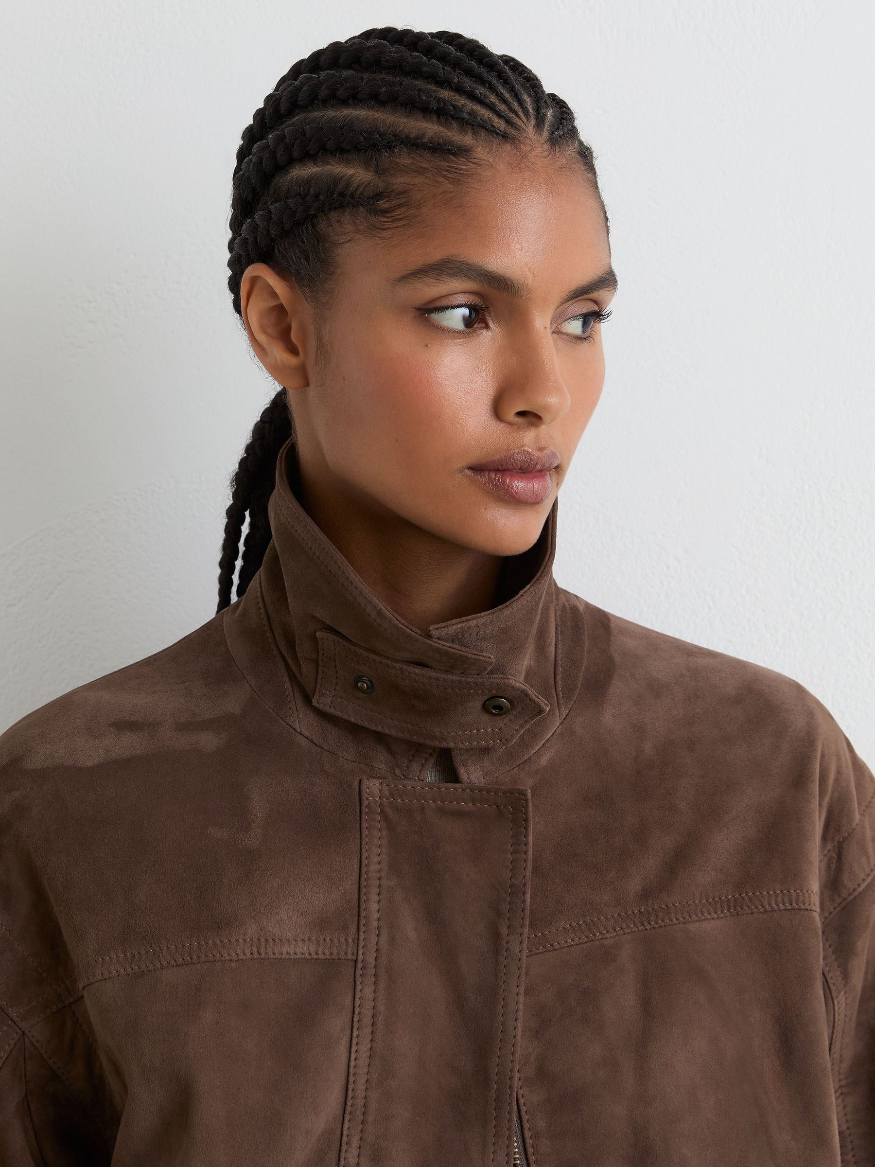 Petite veste décontractée en daim marron - Image 5 de 9