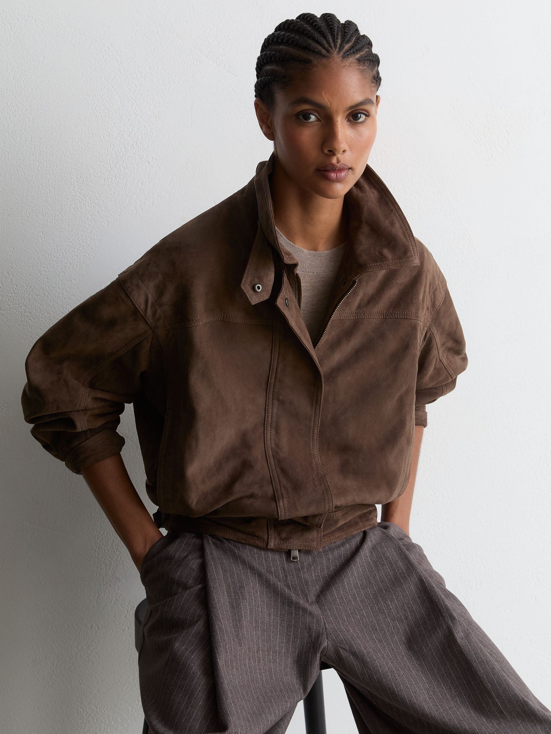 Petite veste décontractée en daim marron - Image 6 de 9