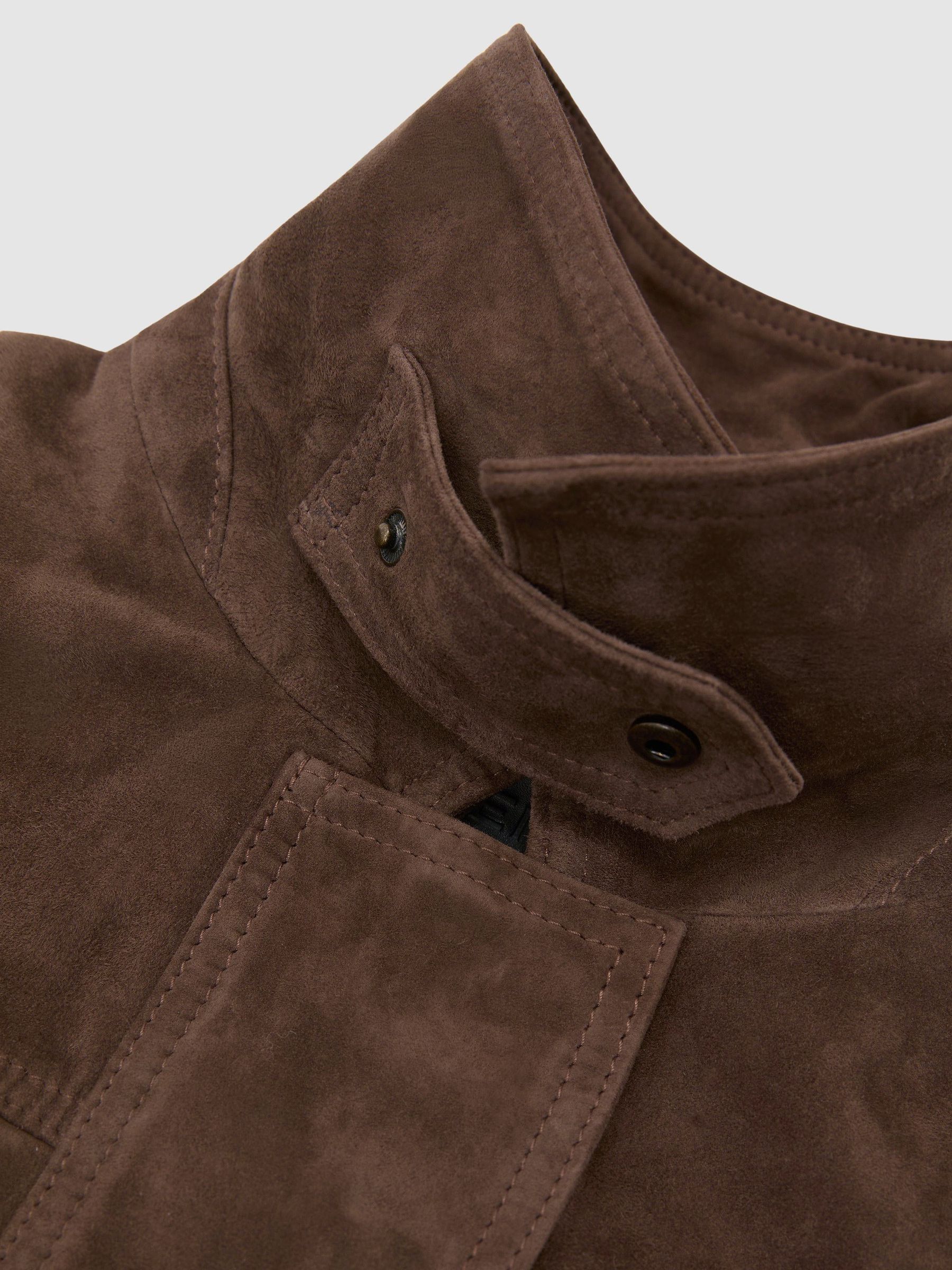 Petite veste décontractée en daim marron - Image 8 de 9