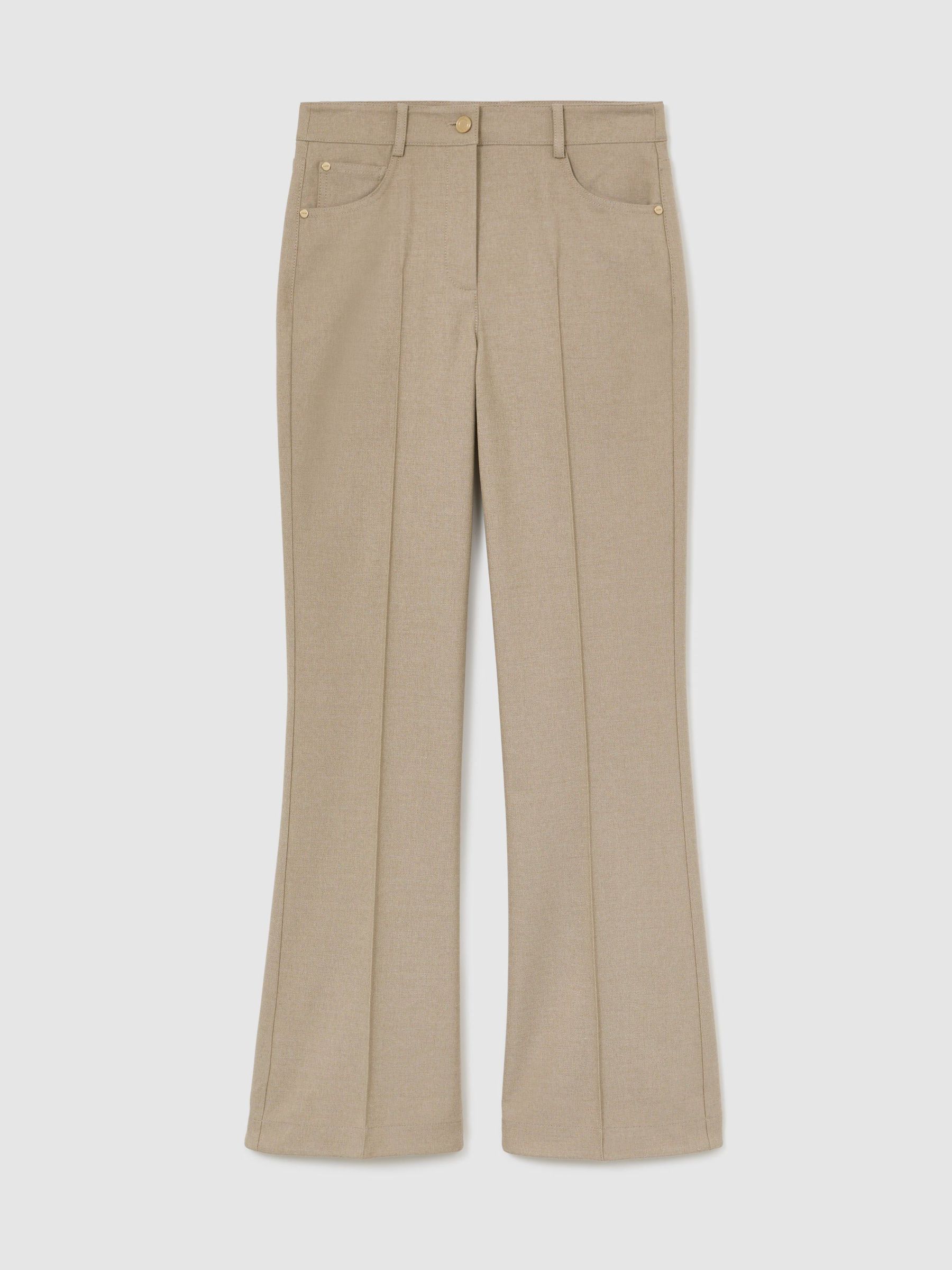 Flared Twill Seam-Detail Trousers in Neutral - Image 2 of 6