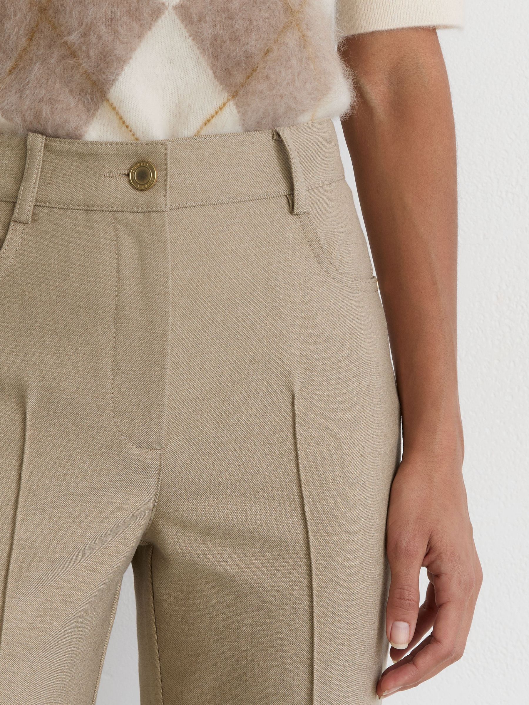 Flared Twill Seam-Detail Trousers in Neutral - Image 4 of 6