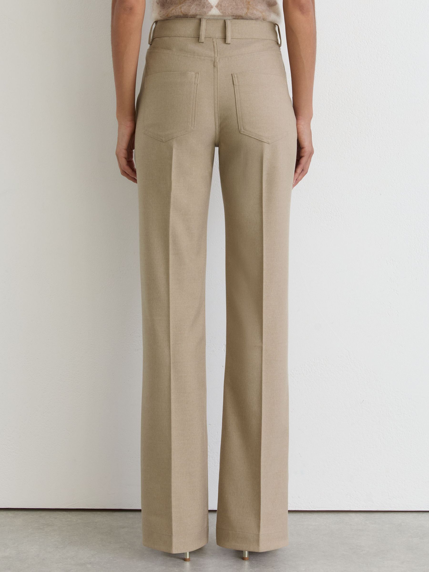 Flared Twill Seam-Detail Trousers in Neutral - Image 5 of 6