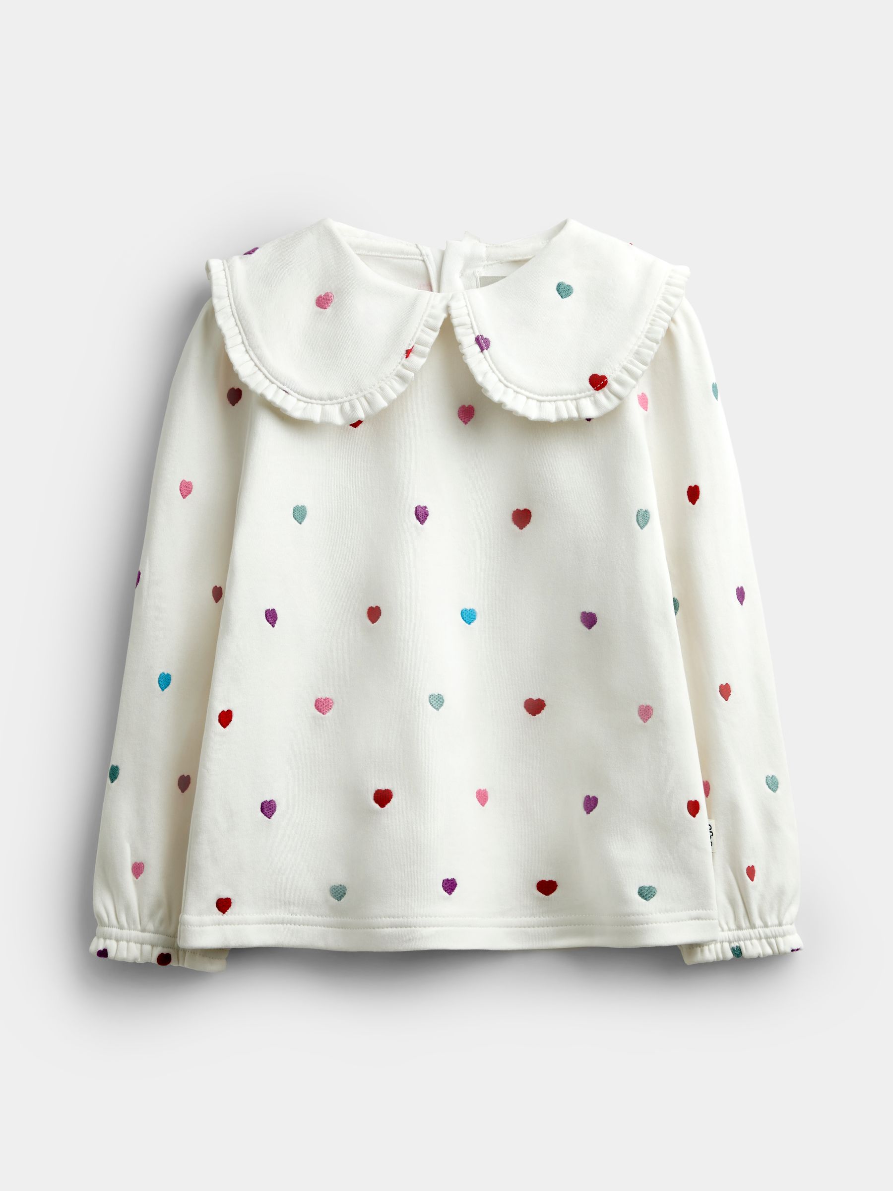 Cream Heart Embroidered Oversized Collar Top - Image 1 of 4 Cream Heart Embroidered Oversized Collar Top - Image 1 of 4