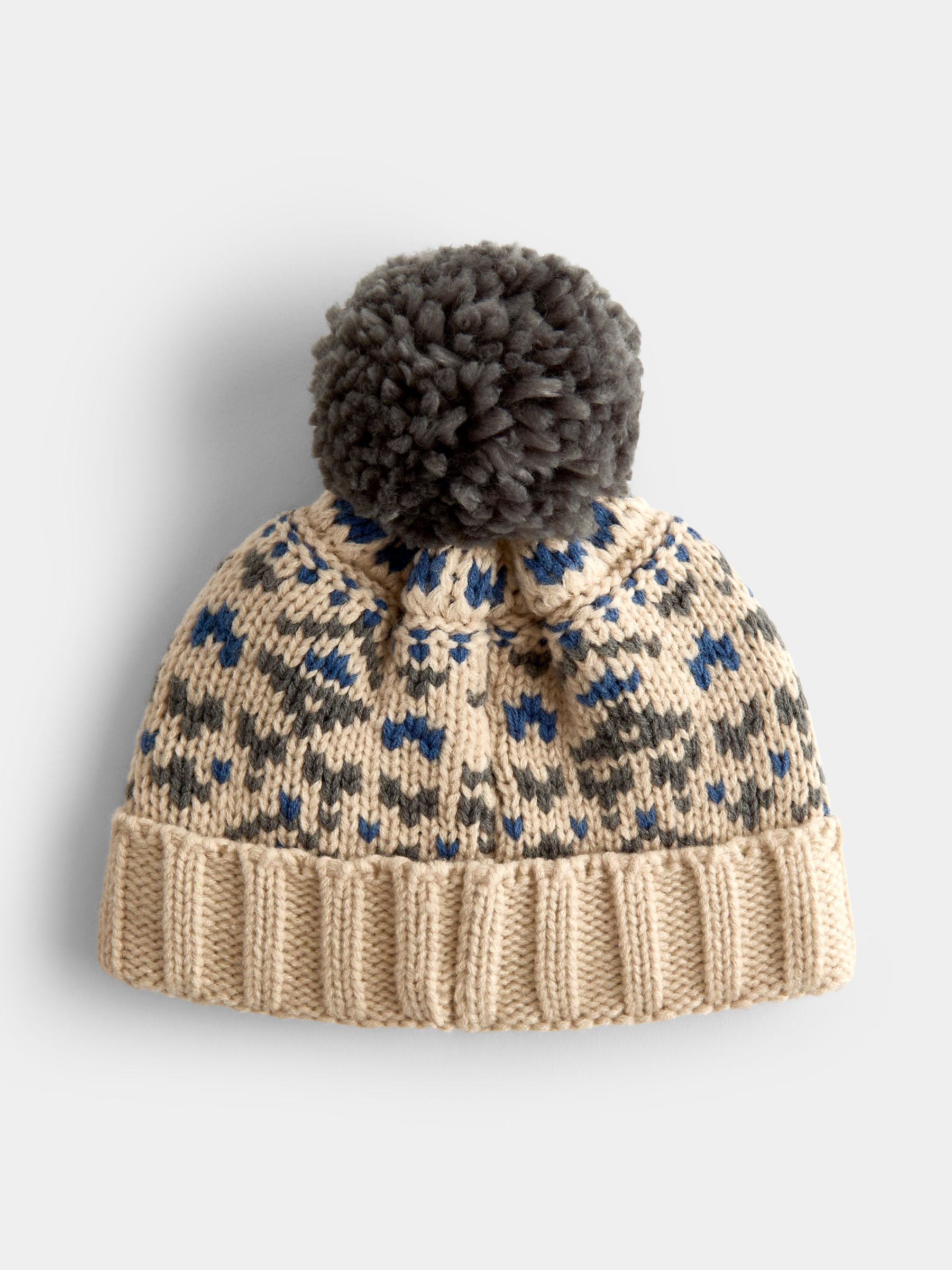 Natural Fair Isle Pom Pom Knitted Hat - Image 1 of 4