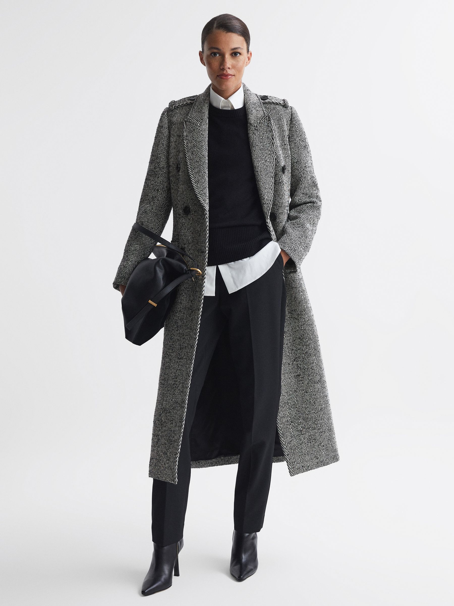 Wool Blend Herringbone Coat in Grey - Image 6 of 8
