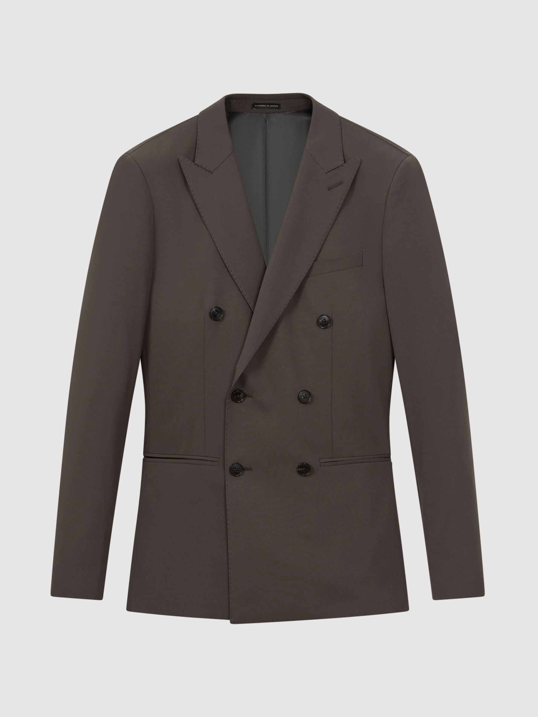 Slim Fit Wool Blend Double Breasted Blazer in Chocolate - Image 2 of 8