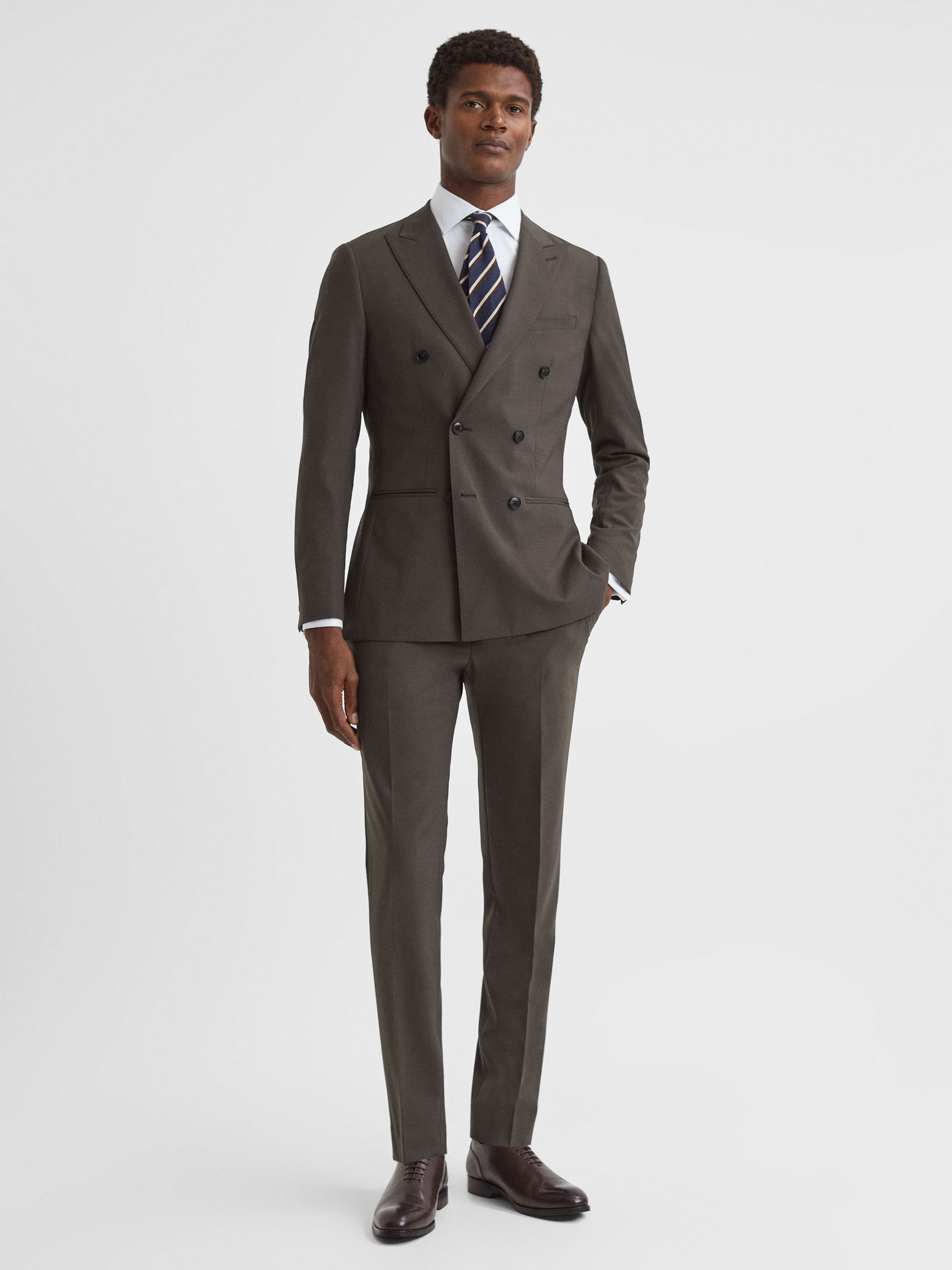 Slim Fit Wool Blend Double Breasted Blazer in Chocolate - Image 3 of 8