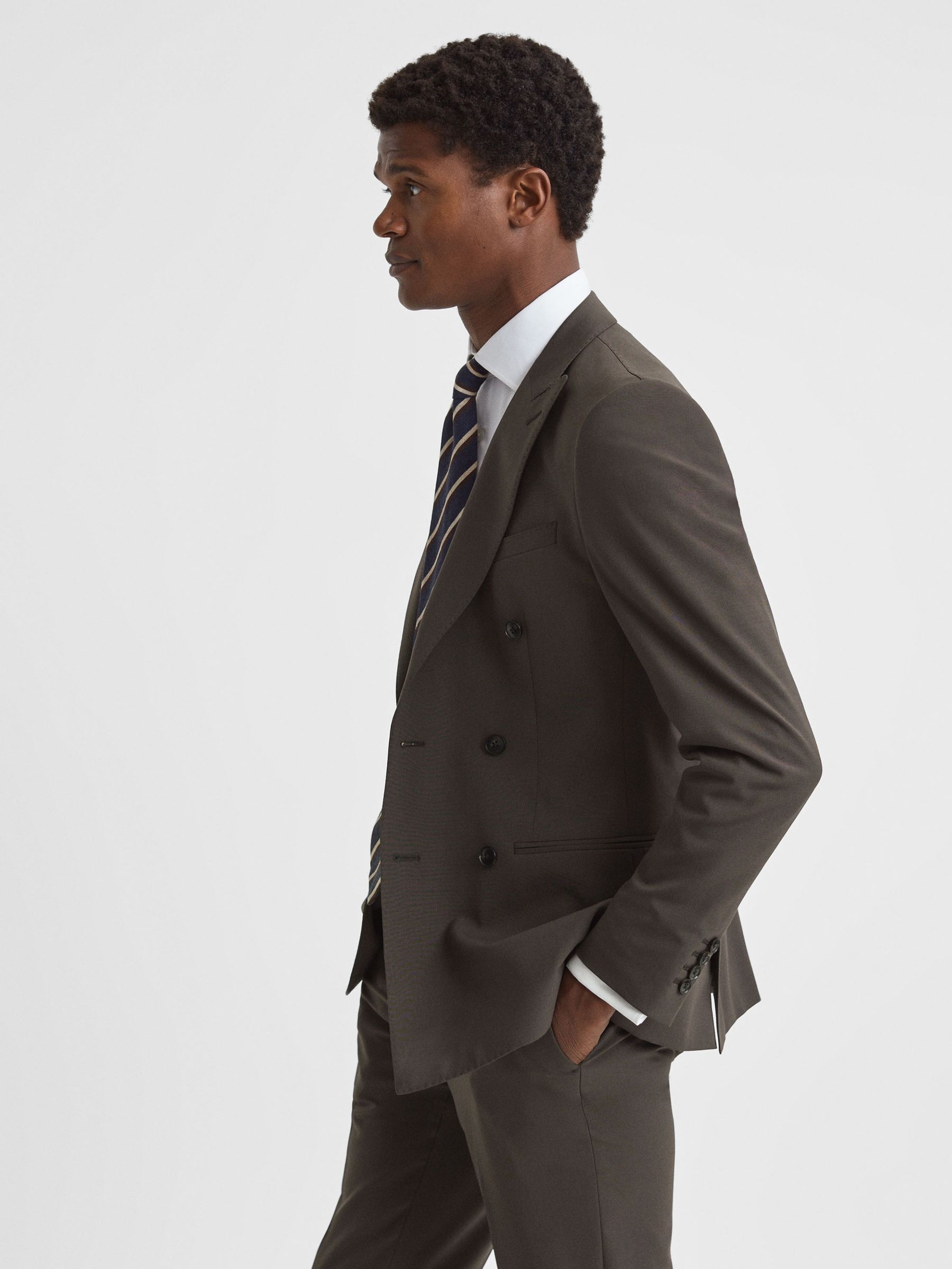 Slim Fit Wool Blend Double Breasted Blazer in Chocolate - Image 4 of 8