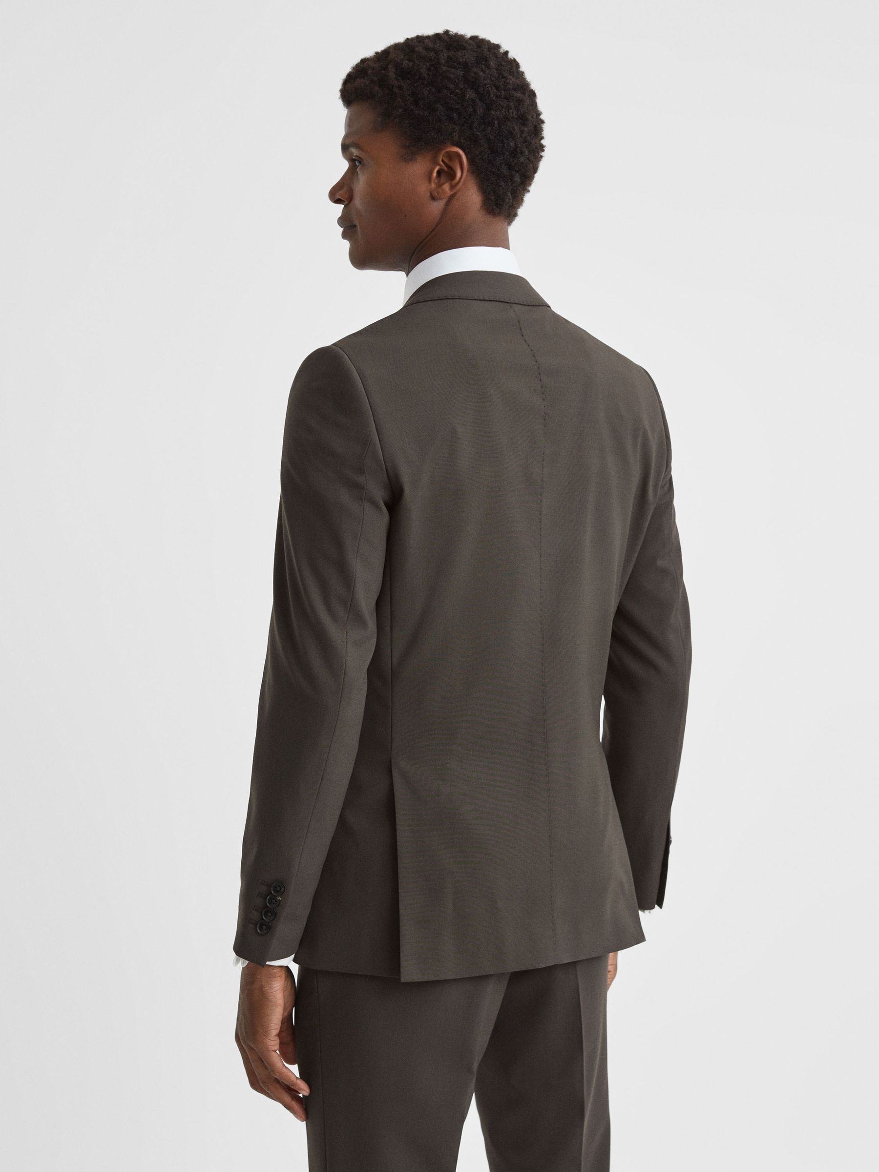 Slim Fit Wool Blend Double Breasted Blazer in Chocolate - Image 5 of 8