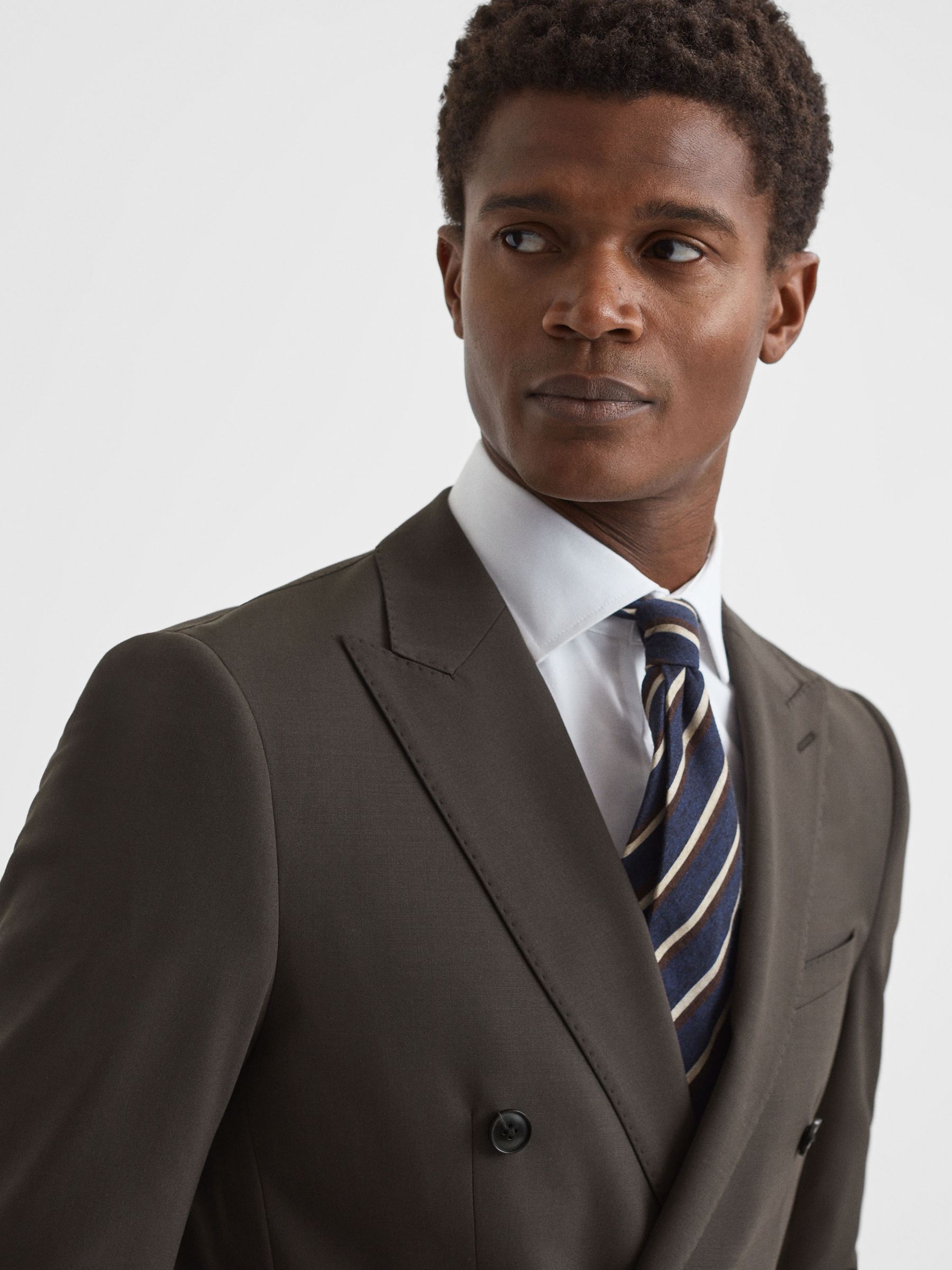 Slim Fit Wool Blend Double Breasted Blazer in Chocolate - Image 6 of 8