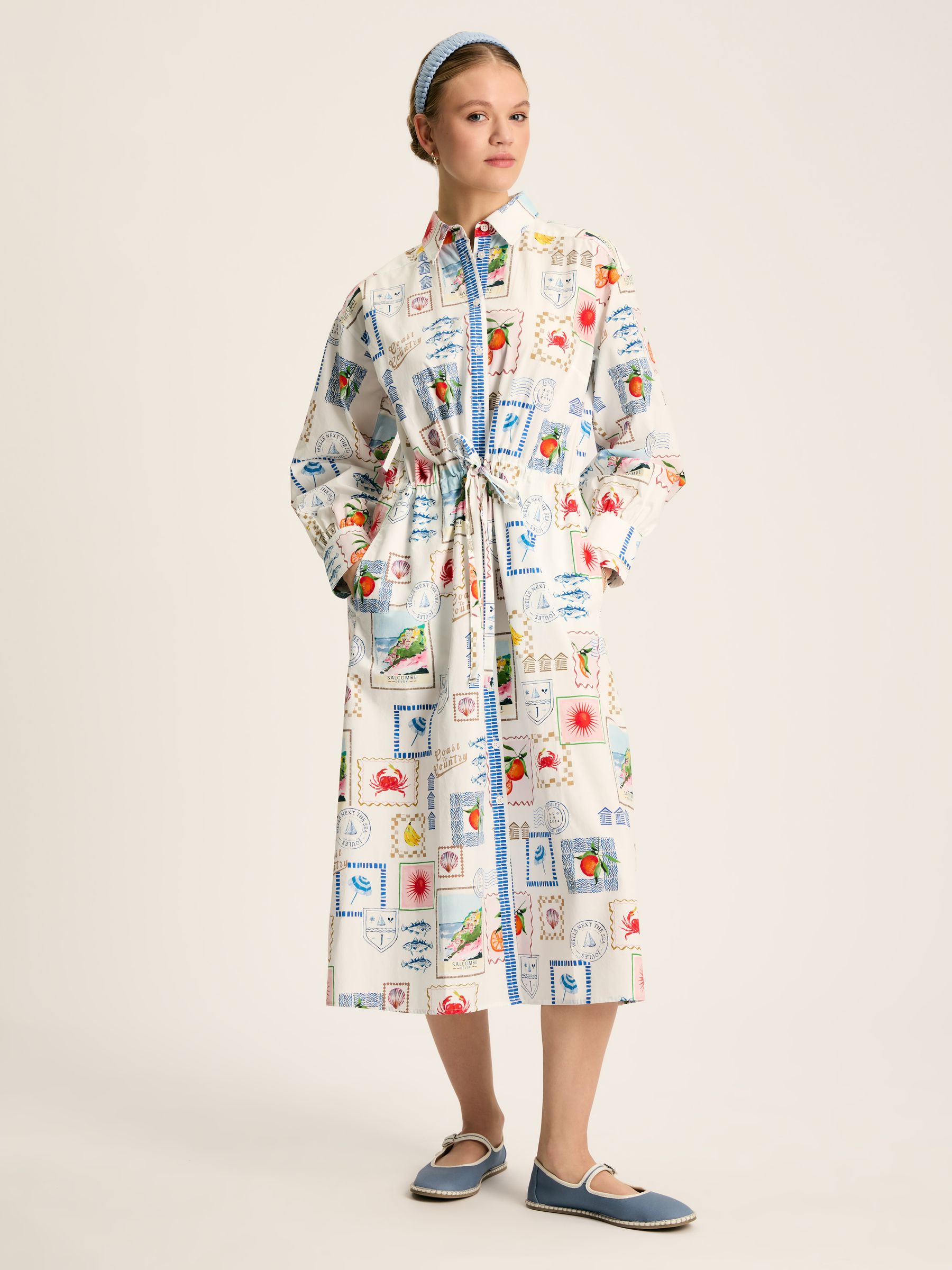 Francesca White Tie Waist Shirt Dress | Joules