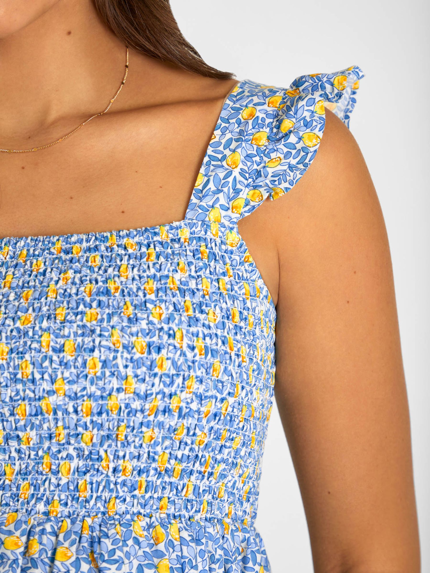 Yellow Lemon Bloom Print Shirred Maternity Midi Dress - Image 8 of 8
