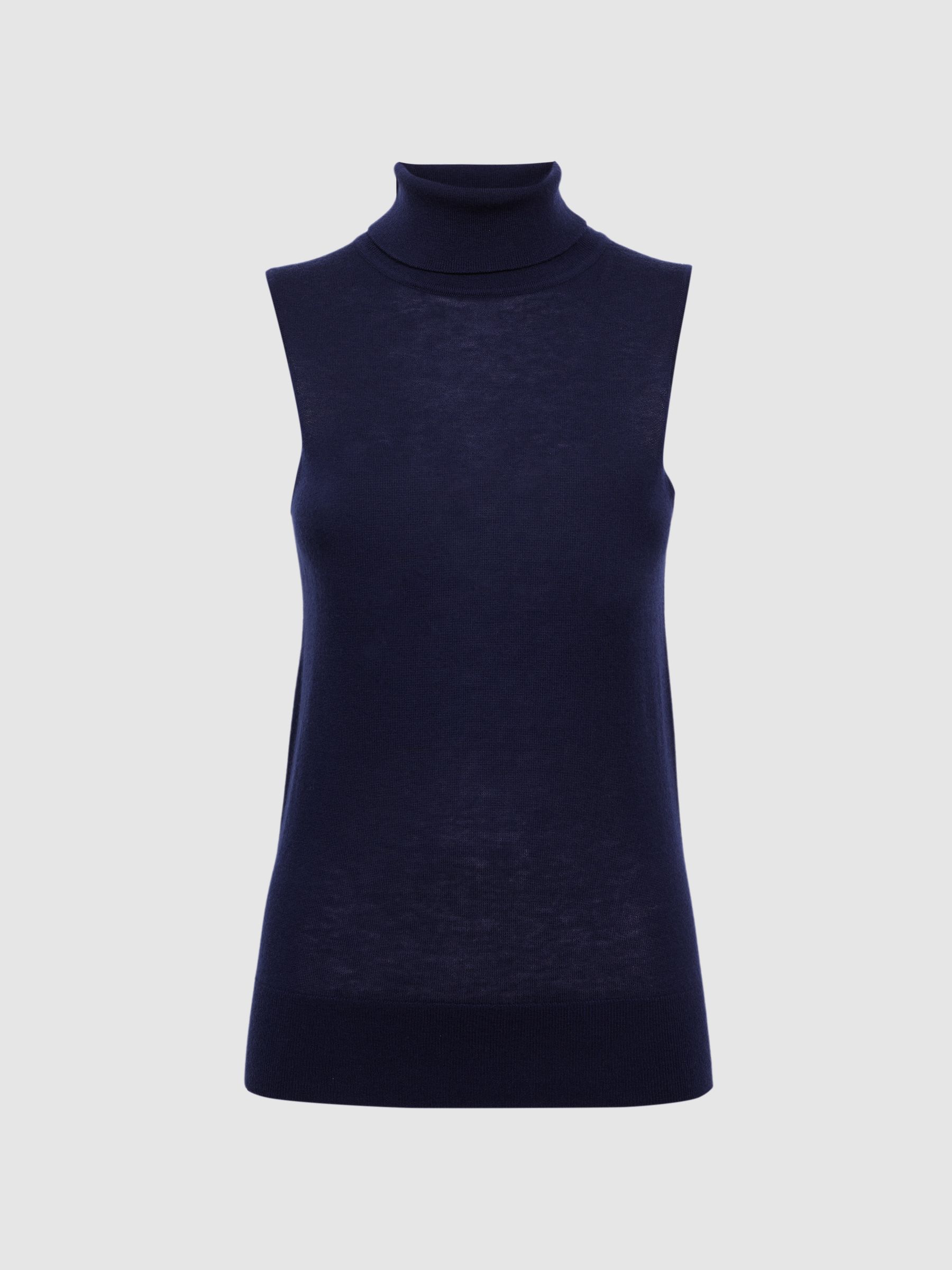 Merino Wool Sleeveless Roll Neck Top in Navy - Bild 2 von 5 Merino Wool Sleeveless Roll Neck Top in Navy - Bild 2 von 5