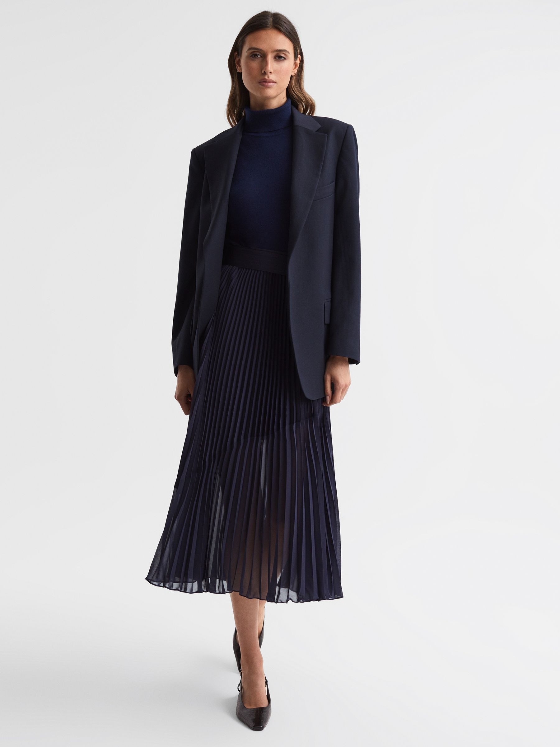 Merino Wool Sleeveless Roll Neck Top in Navy - Image 3 of 5