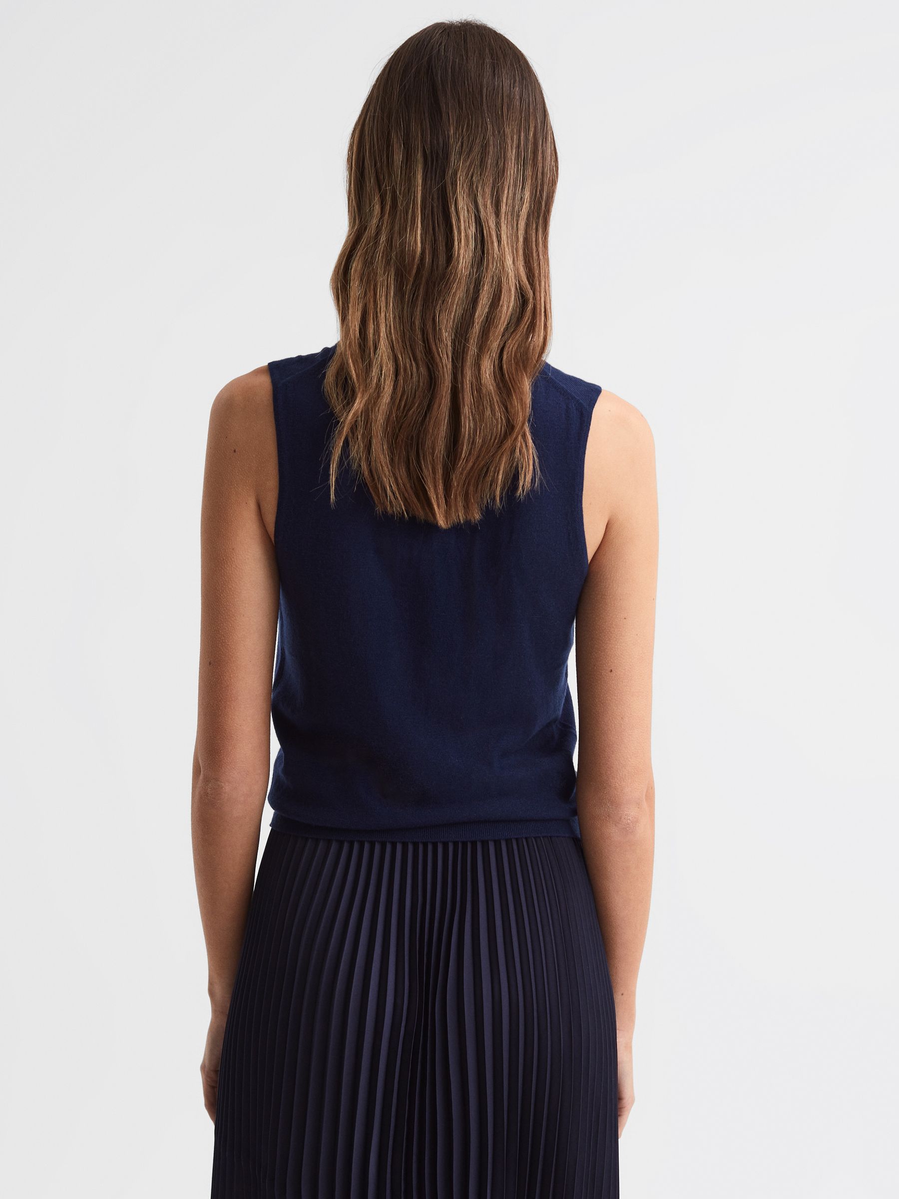 Merino Wool Sleeveless Roll Neck Top in Navy - Image 5 of 5