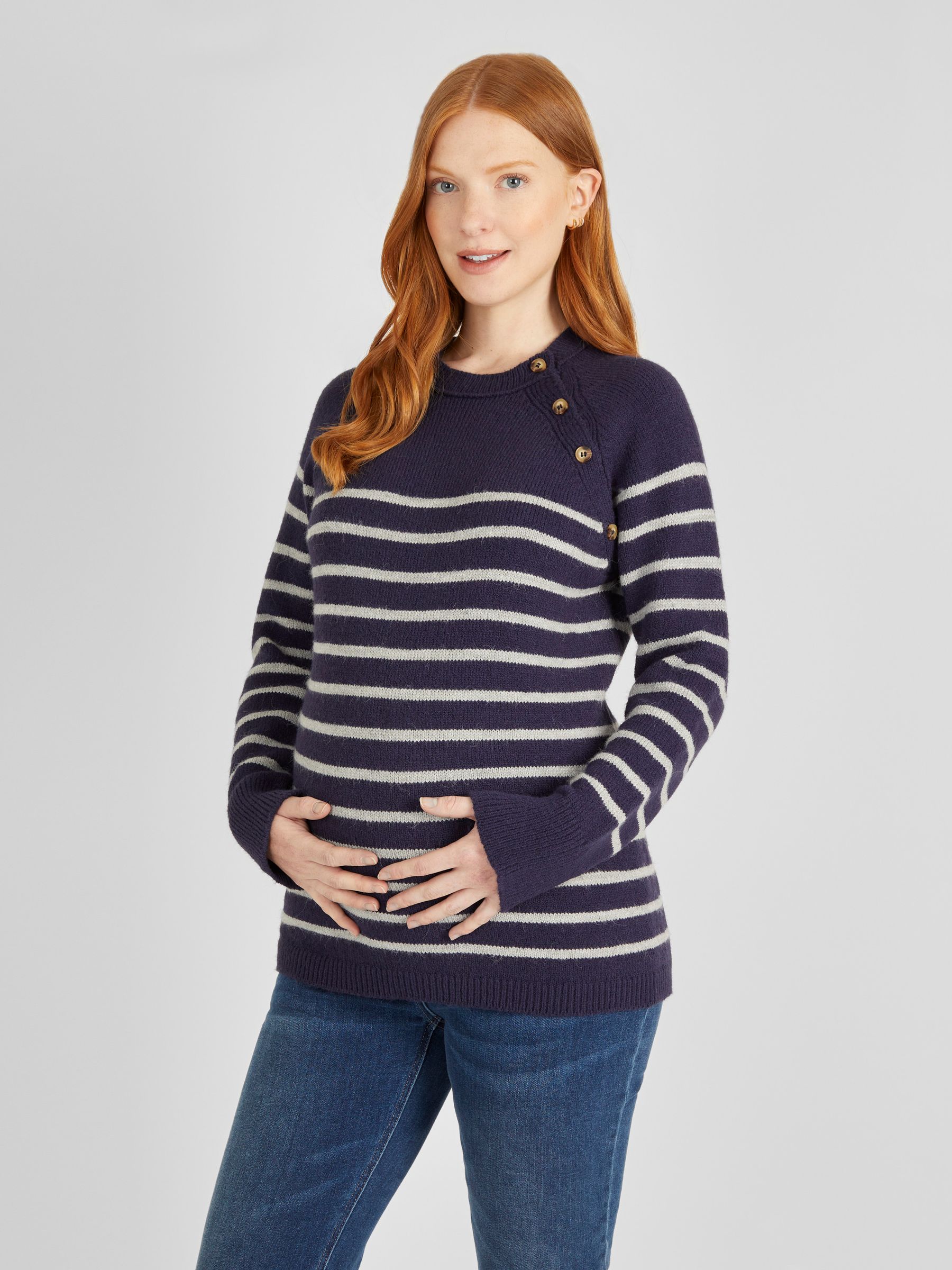 Navy Stripe Button Shoulder Maternity & Nursing Jumper - Image 1 of 5