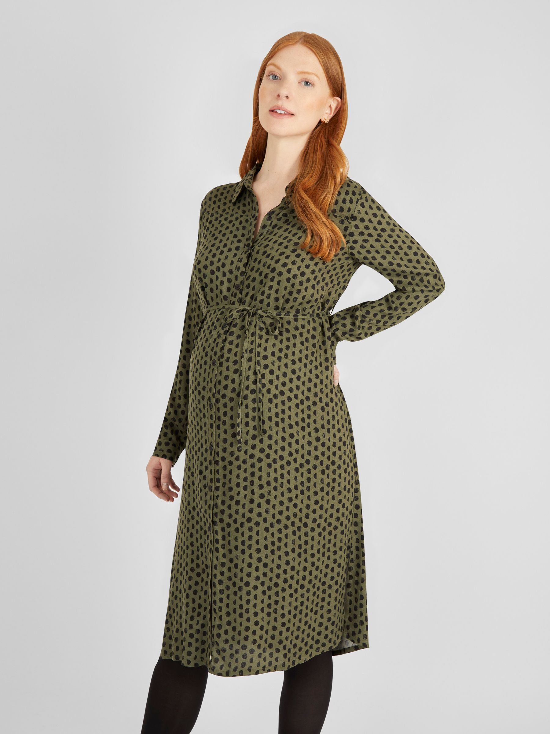 Khaki Spot Maternity Shirt Dress - Image 2 of 4