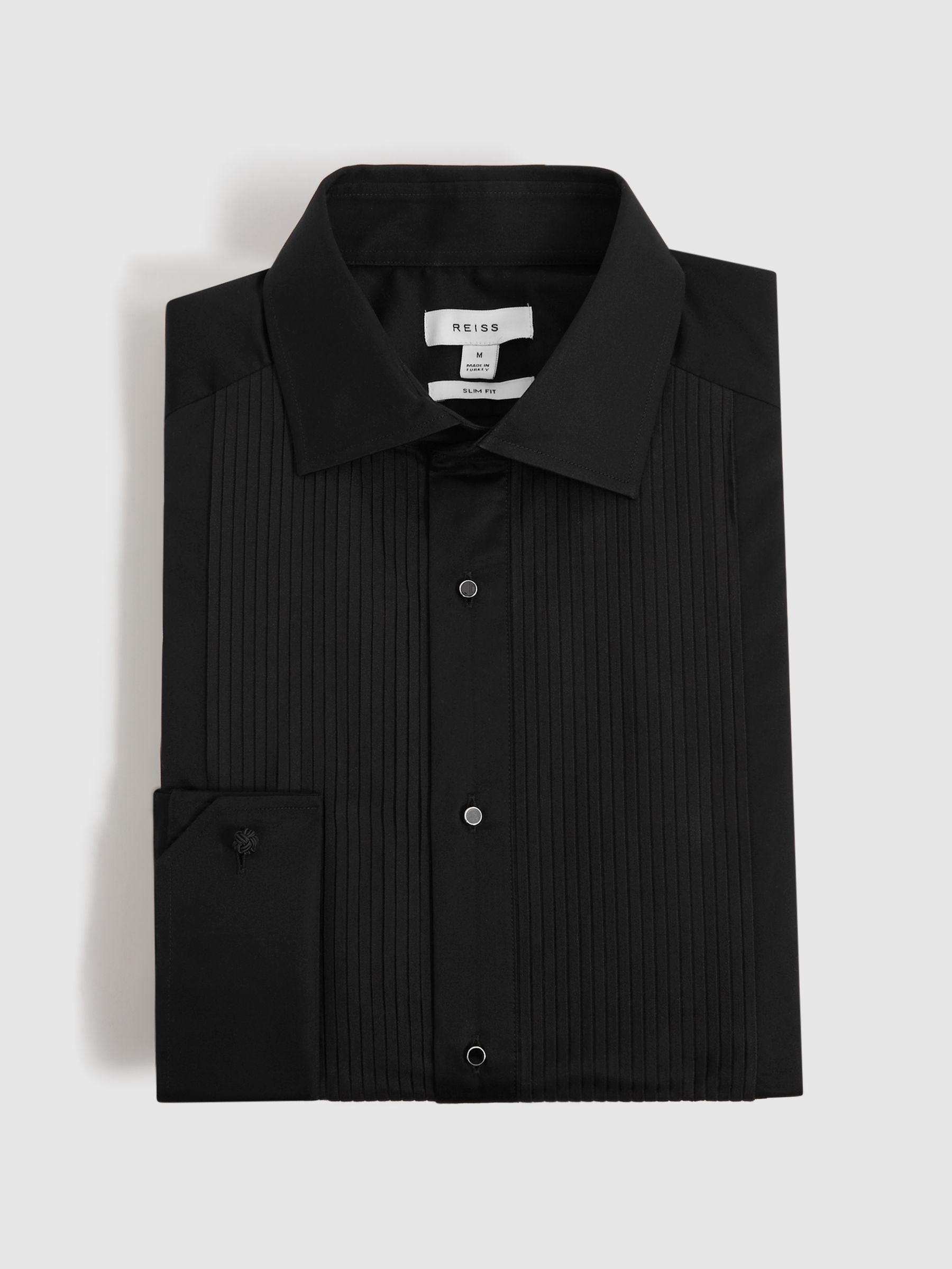 Slim Fit Double Cuff Tuxedo Shirt in Black - Image 2 of 8