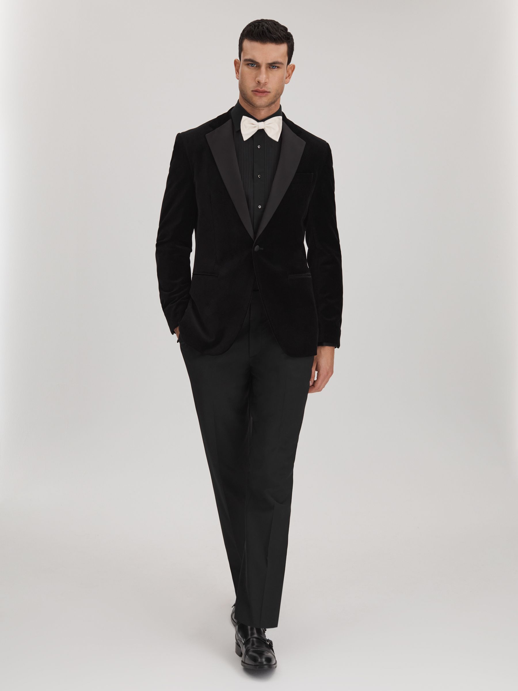 Slim Fit Double Cuff Tuxedo Shirt in Black - Image 3 of 8