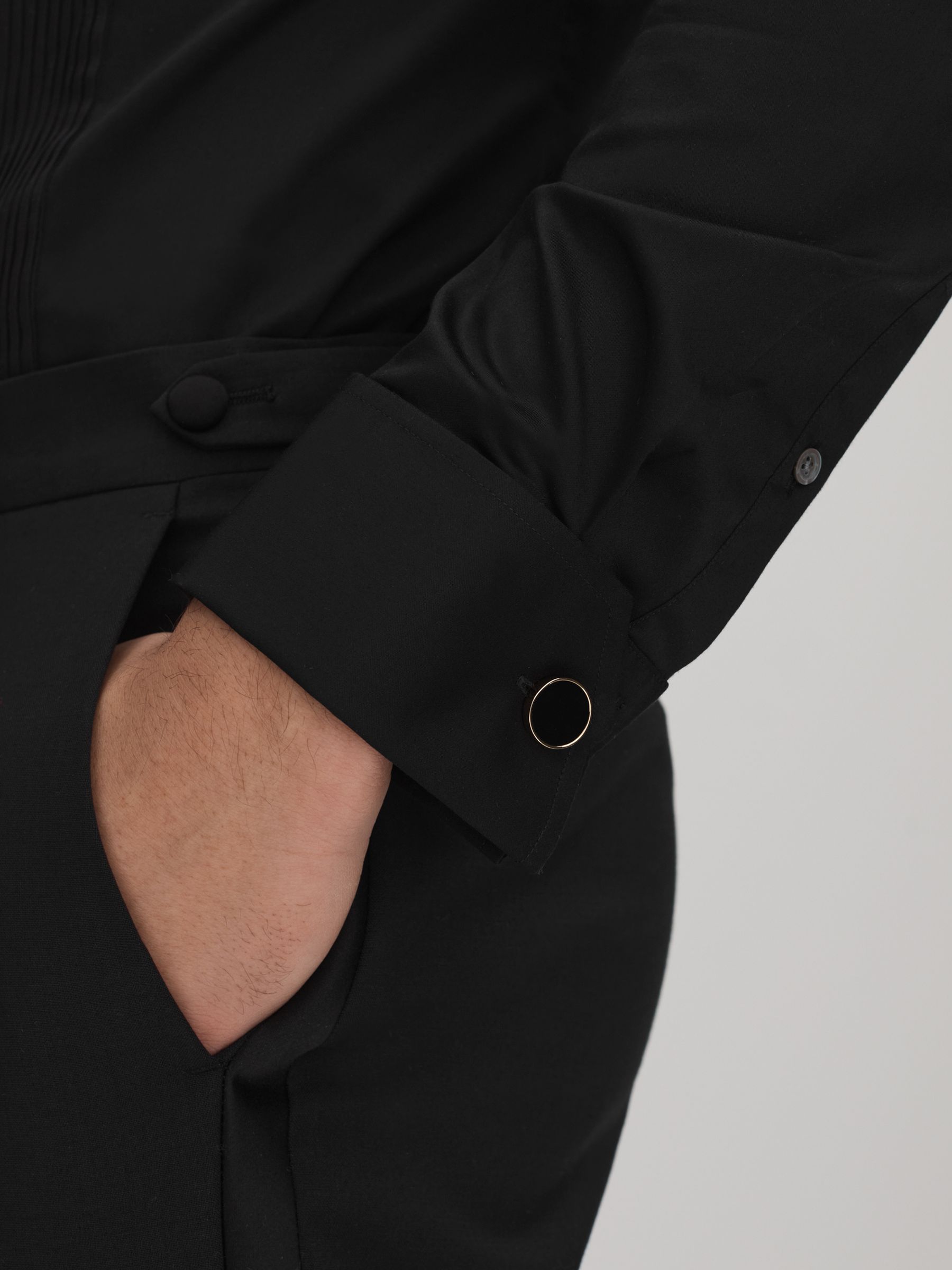 Slim Fit Double Cuff Tuxedo Shirt in Black - Image 5 of 8