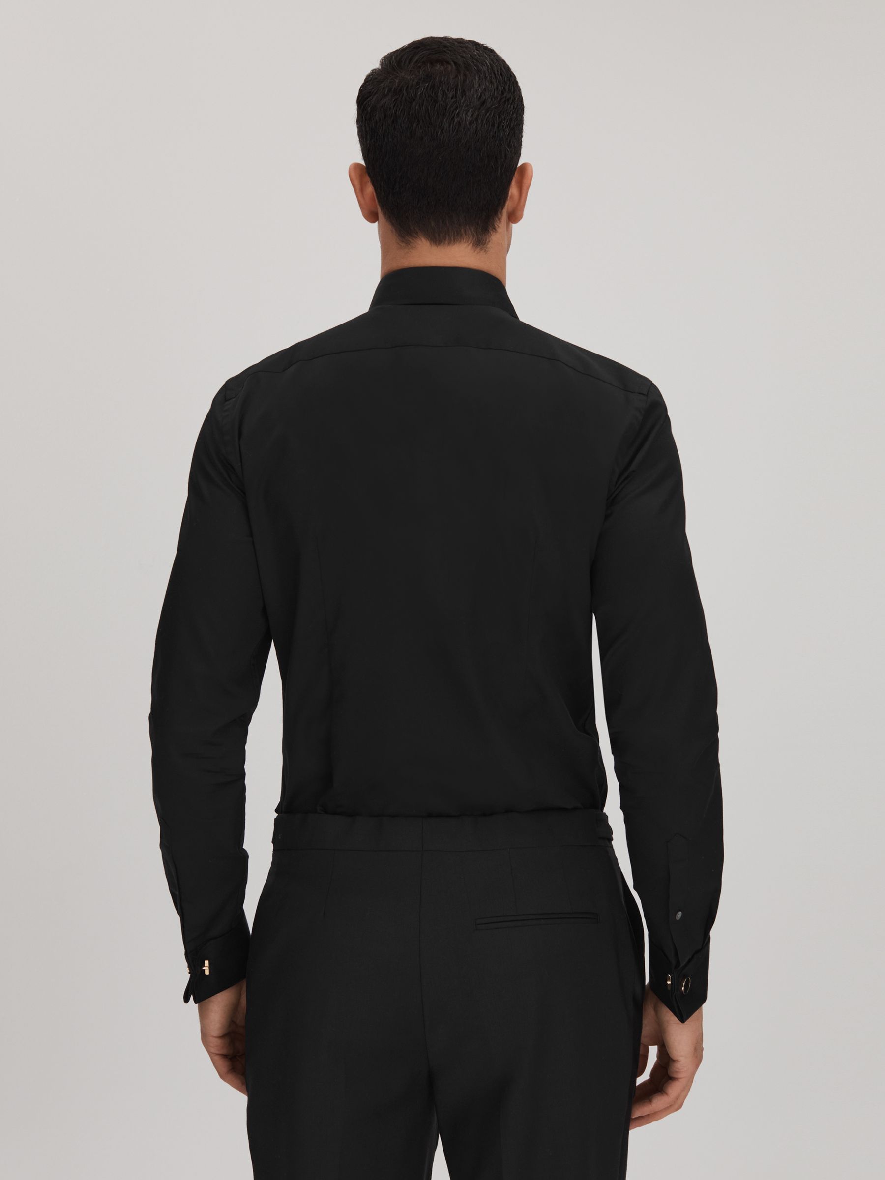 Slim Fit Double Cuff Tuxedo Shirt in Black - Image 6 of 8