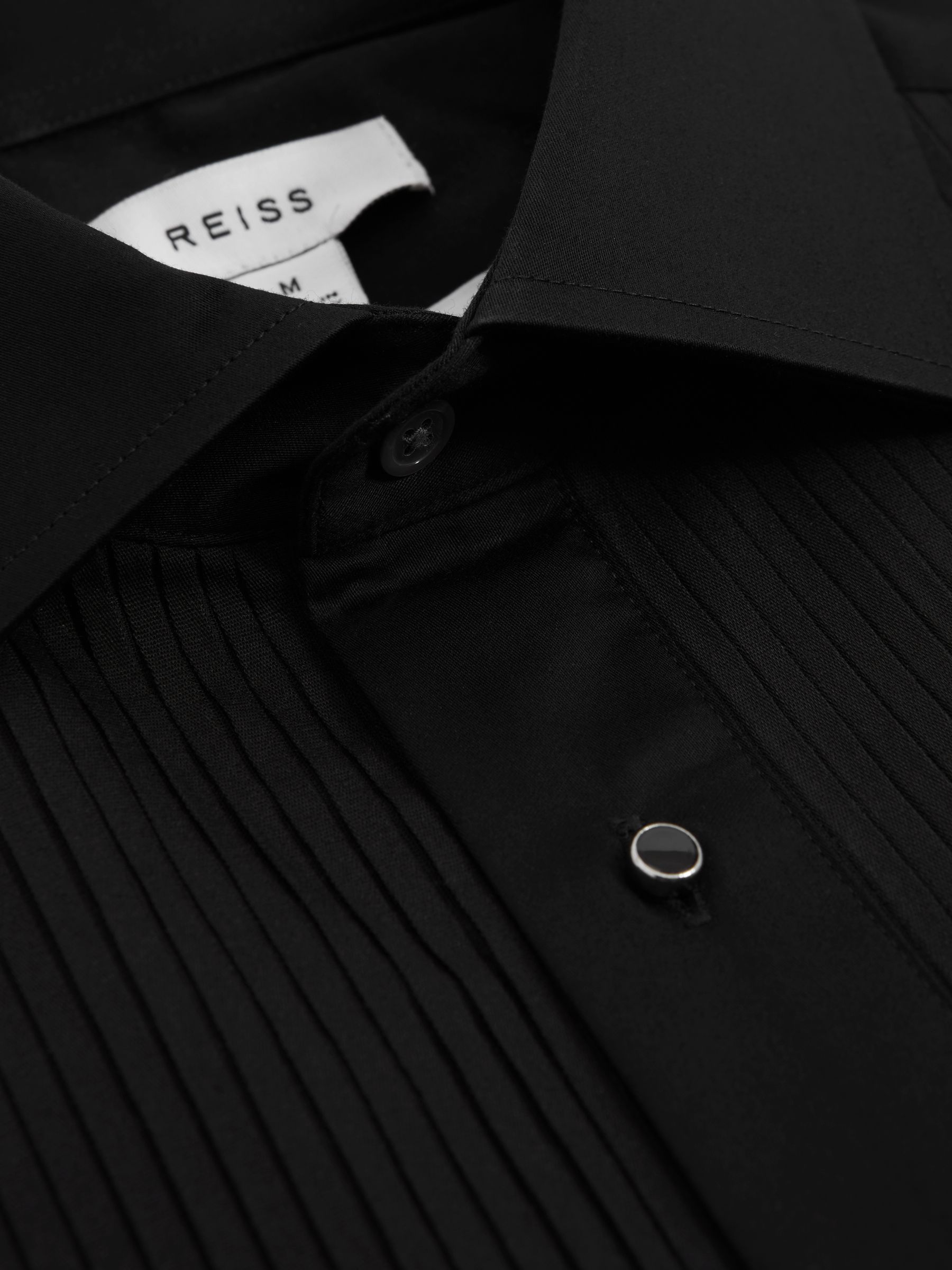 Slim Fit Double Cuff Tuxedo Shirt in Black - Image 7 of 8